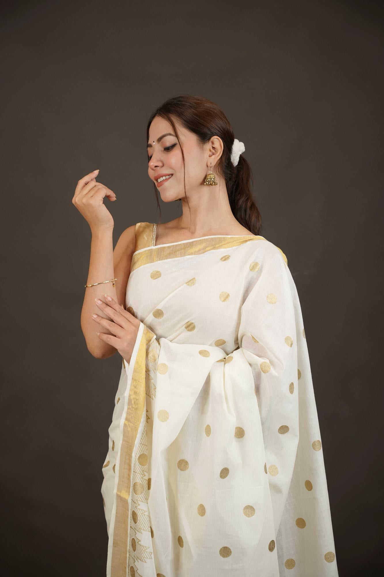 Traditional Kerala Kasavu With Golden Border Ready To Wear Saree