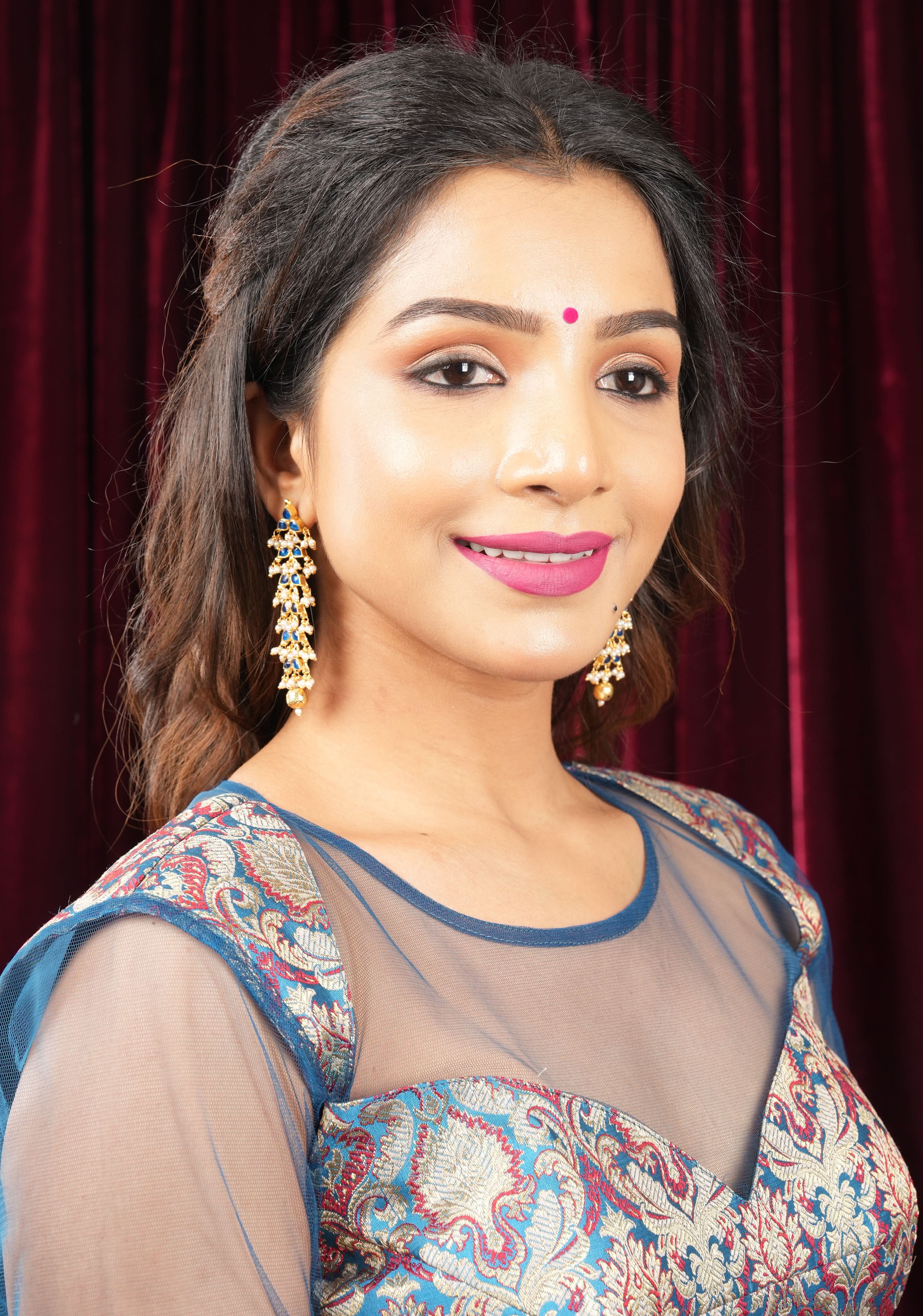 Blue Meenakari Banarasi Brocade Blouse With Sheer Yoke and Sleeves | Shobitam