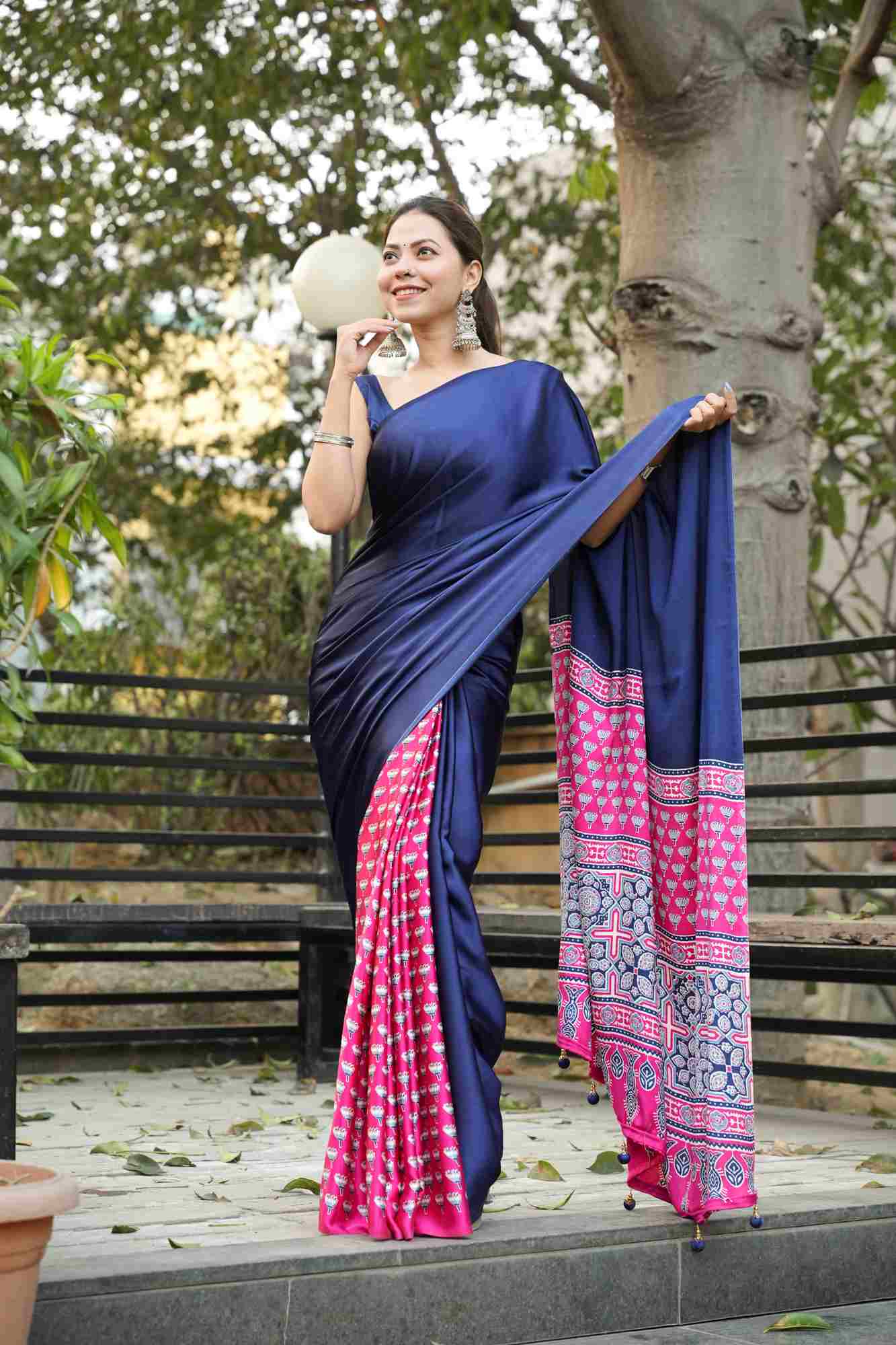 Half and Half Soft Crepe Satin Silk Ready-to-Wear Saree