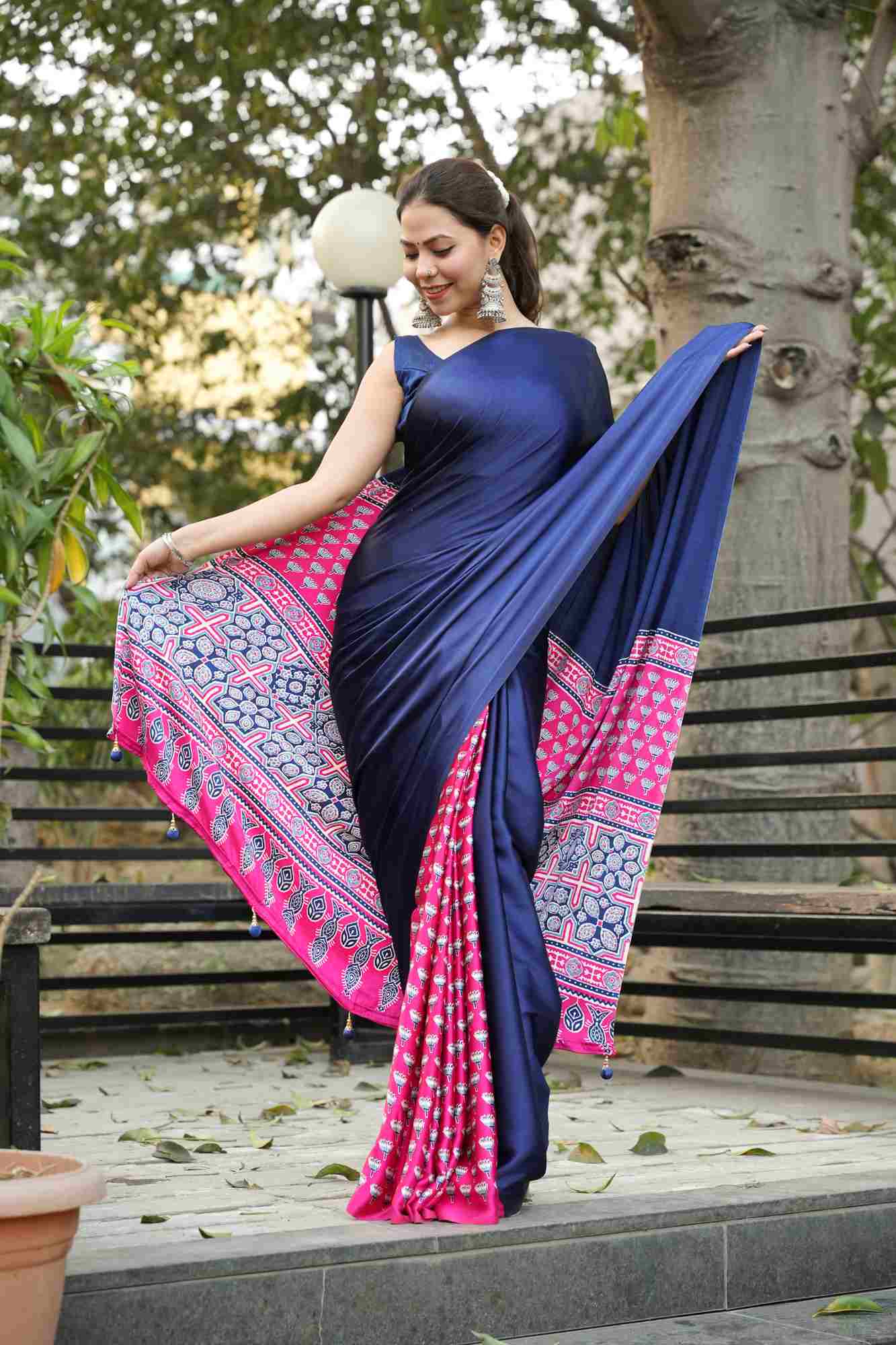 Half and Half Soft Crepe Satin Silk Ready-to-Wear Saree