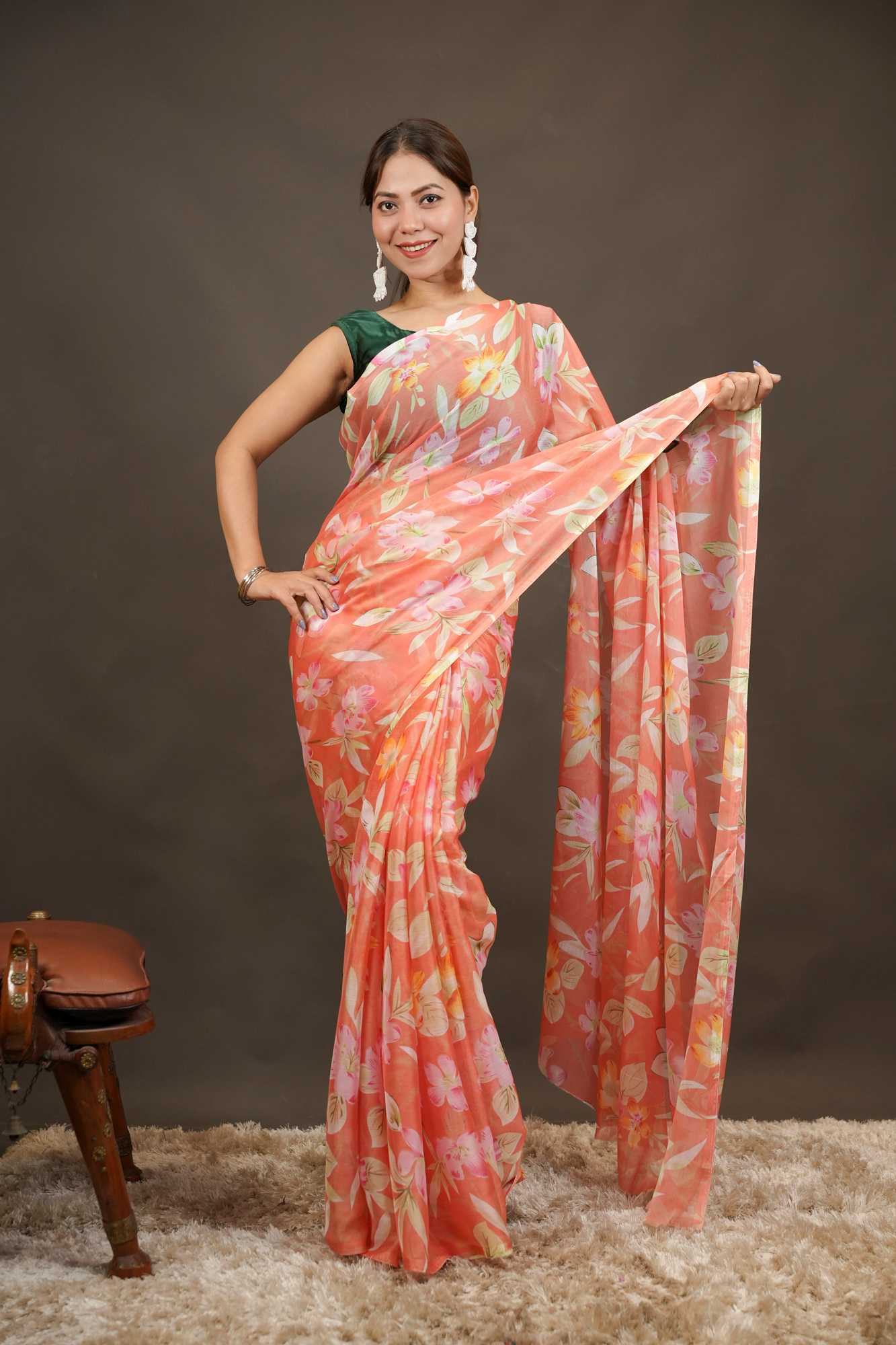 Floral Print weight ted LiReady-to-Wear Saree