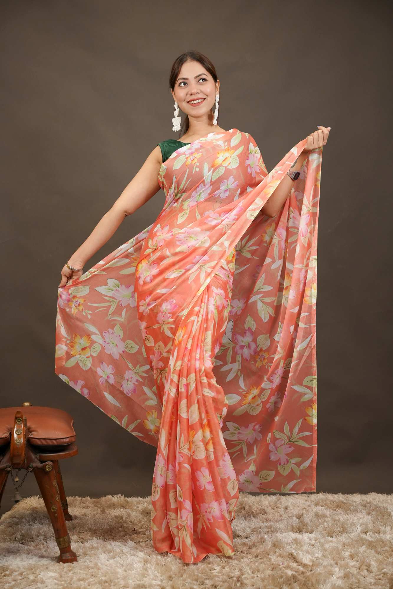 Floral Print weight ted LiReady-to-Wear Saree