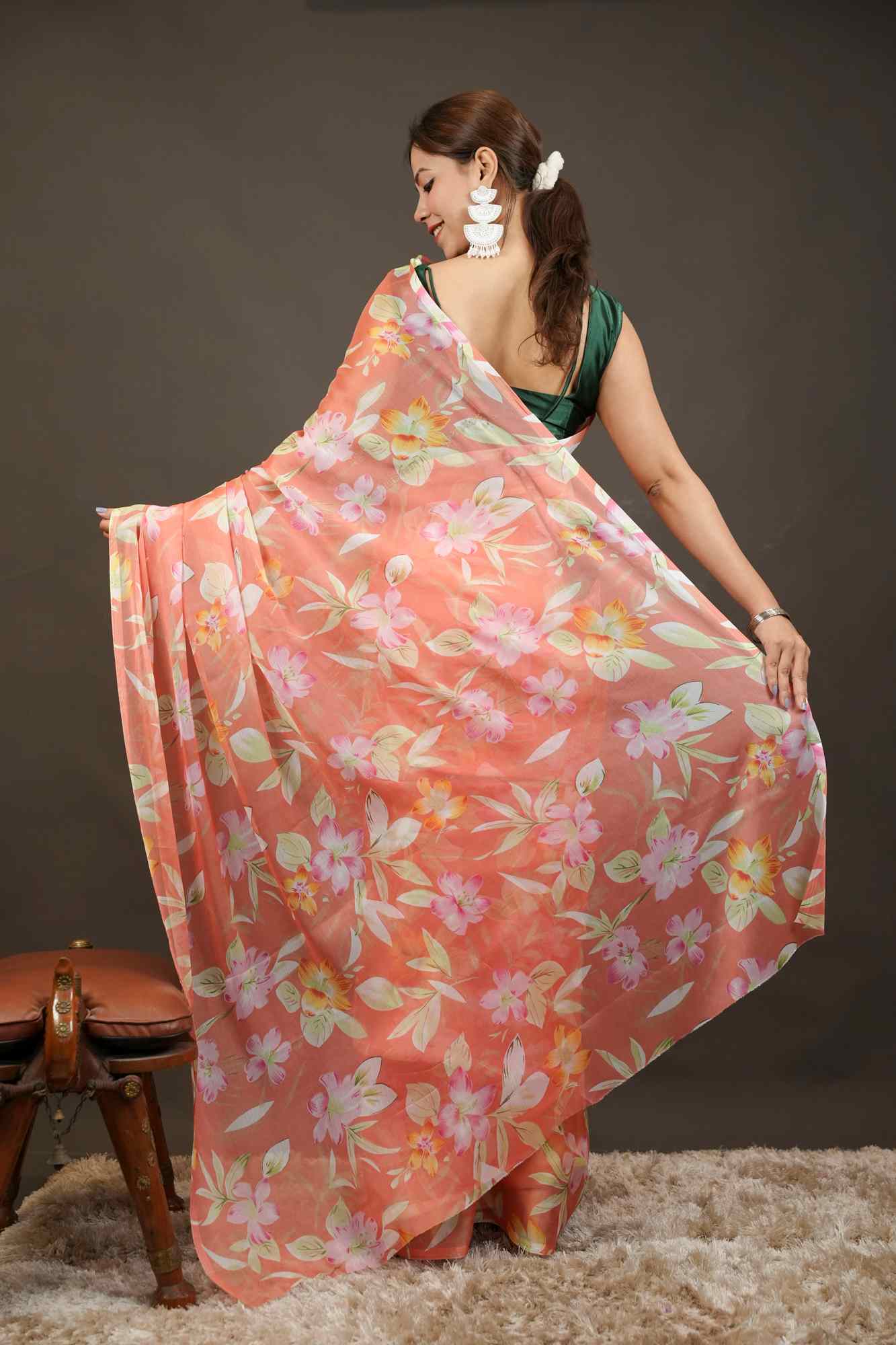 Floral Print weight ted LiReady-to-Wear Saree
