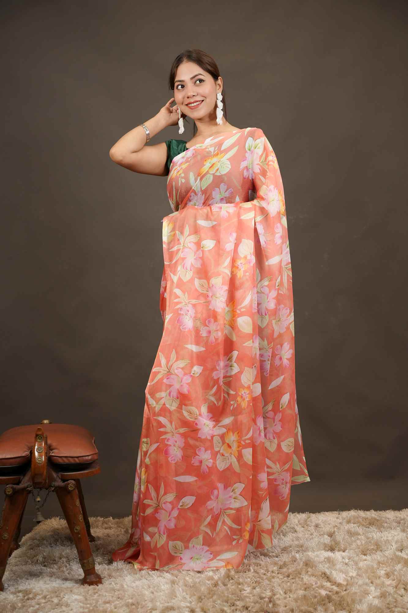 Floral Print weight ted LiReady-to-Wear Saree