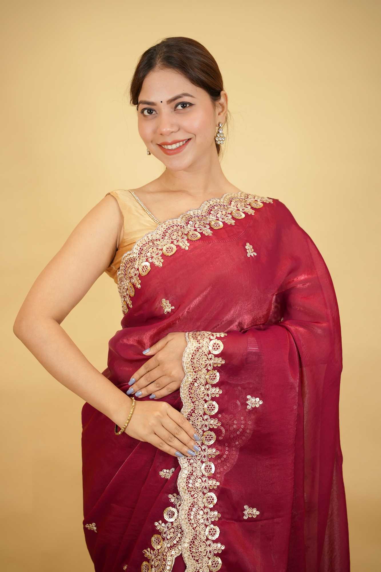 Chiffon Silk with Elegant Embroidered Border Ready to Wear Saree