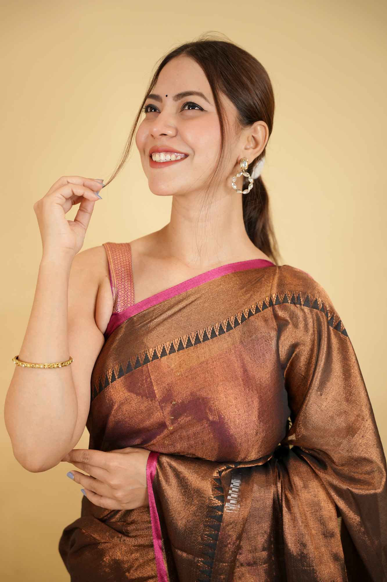 Elegant Zari Woven Traditional Tissue Ready-to-Wear Saree