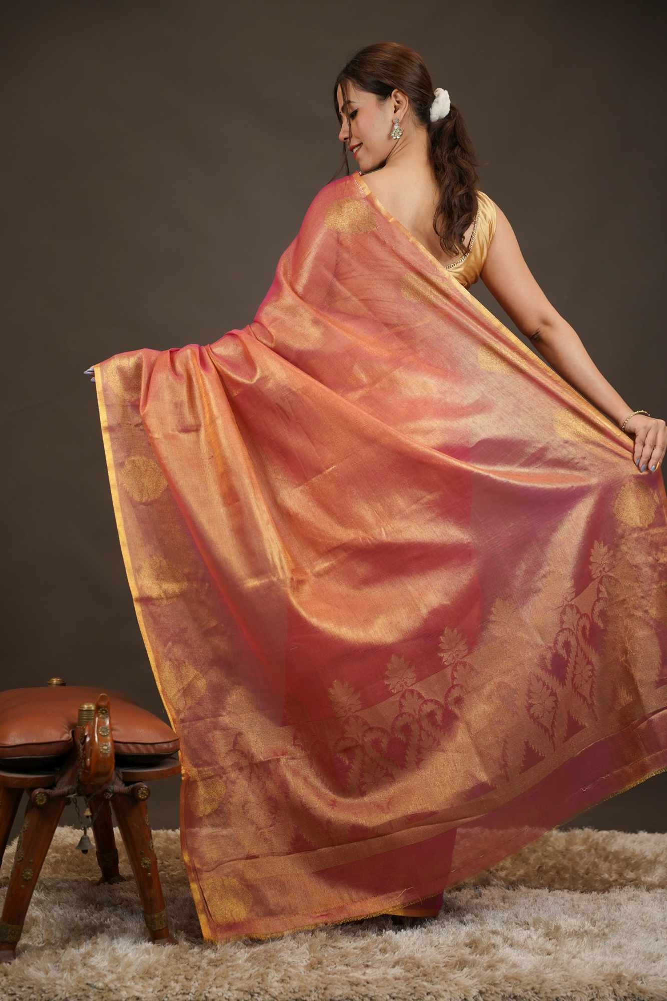 Khadi Tissue Silk with woven motif Traditional Ready-to-Wear Saree