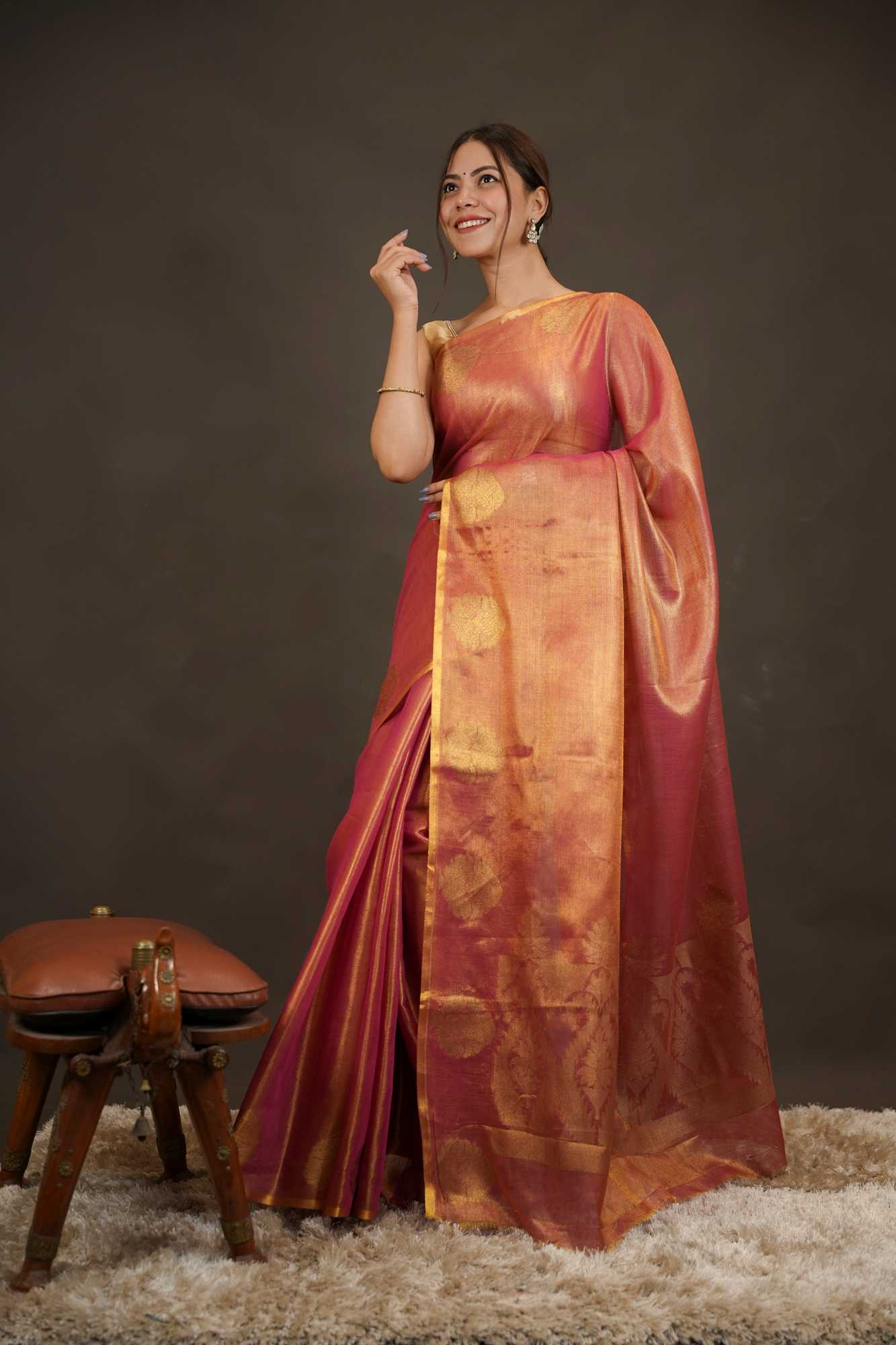 Khadi Tissue Silk with woven motif Traditional Ready-to-Wear Saree