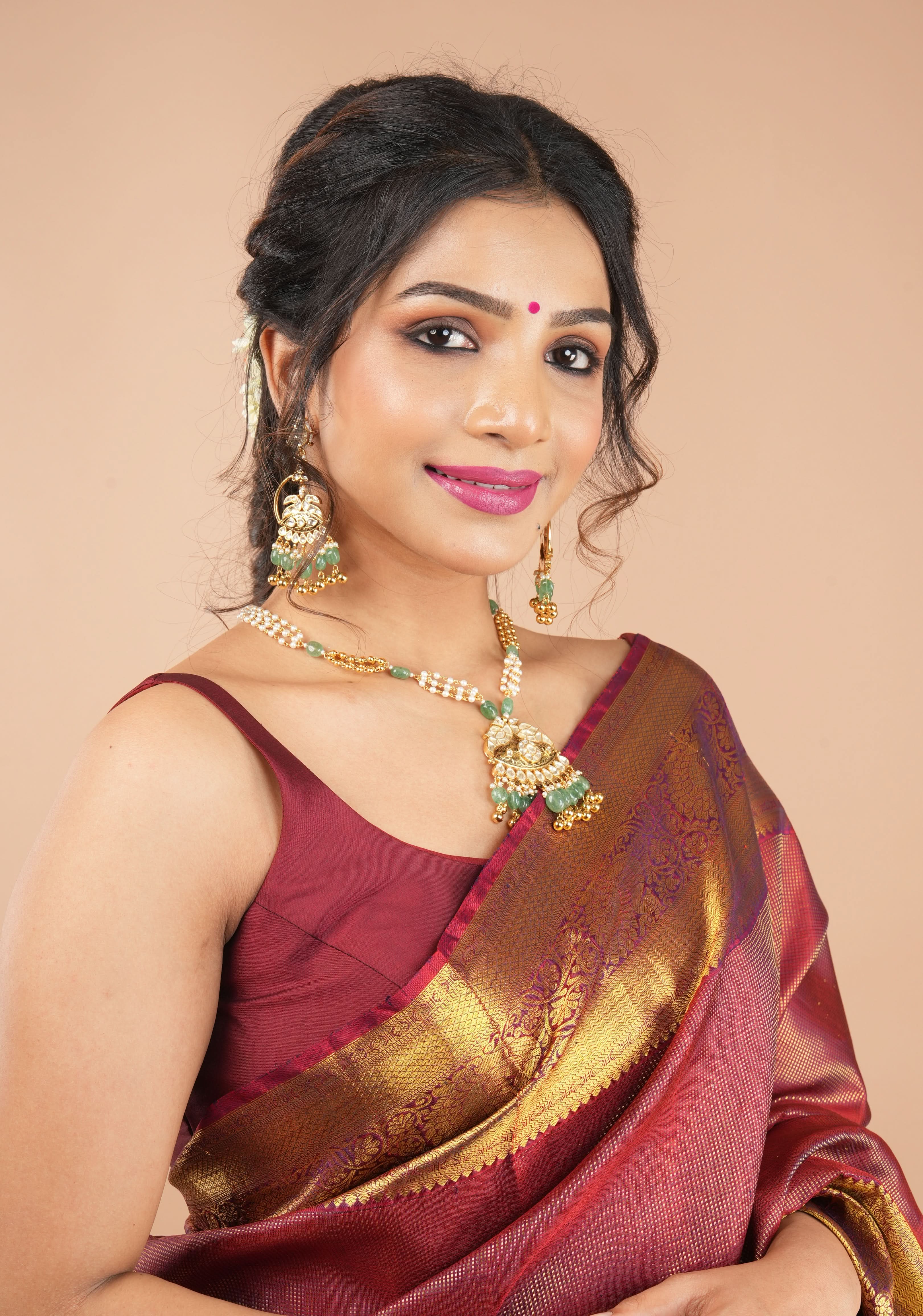 Maroon Thin Strap Sleeveless Silk Blouse with Scoop Neck Front, Colors Customizable | Shobitam