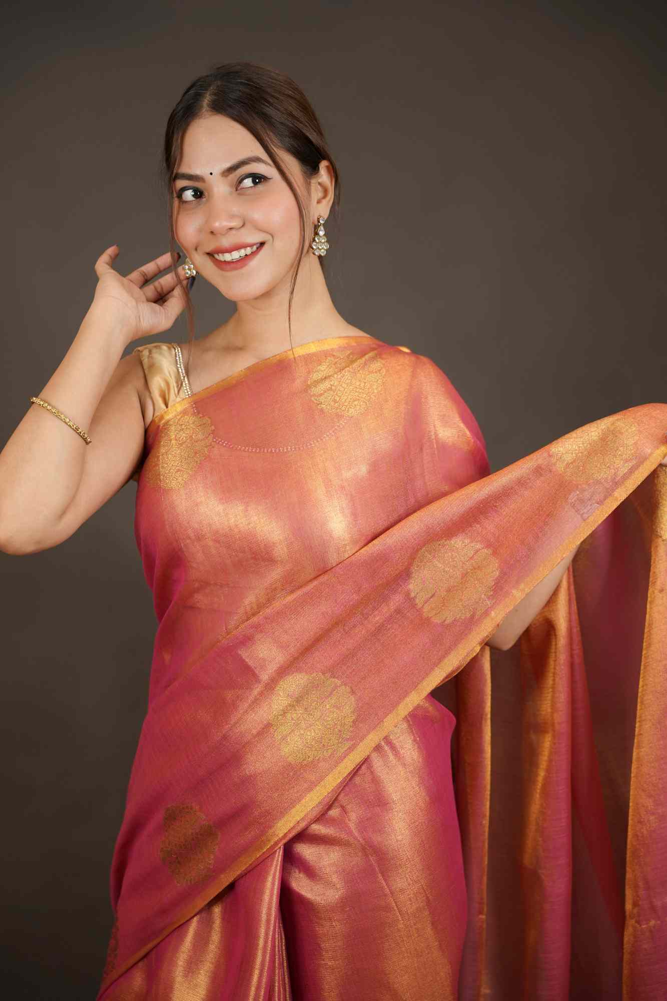 Khadi Tissue Silk with woven motif Traditional Ready-to-Wear Saree