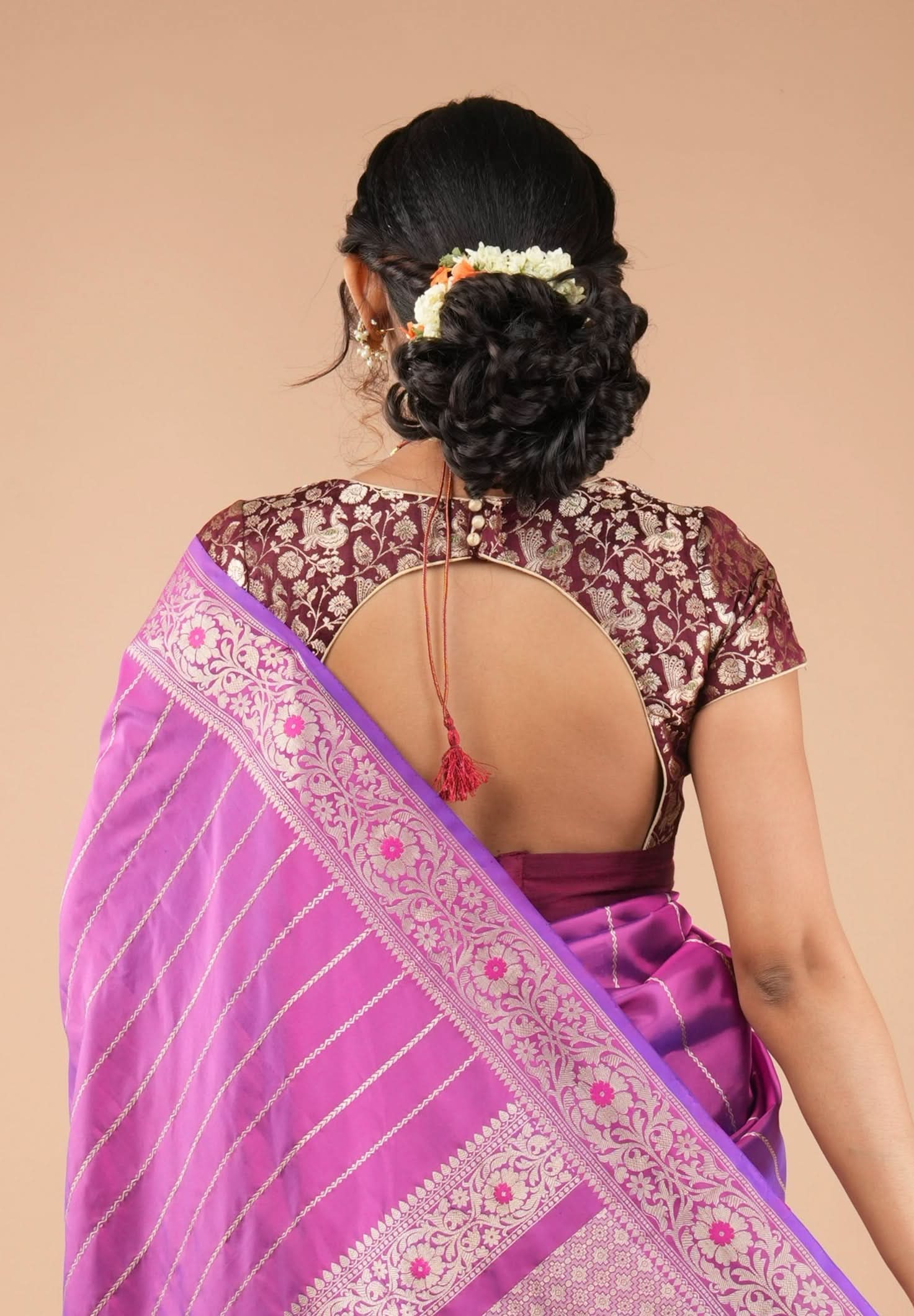 Exquisite Maroon Peacock Brocade Bustier Blouse | Shobitam