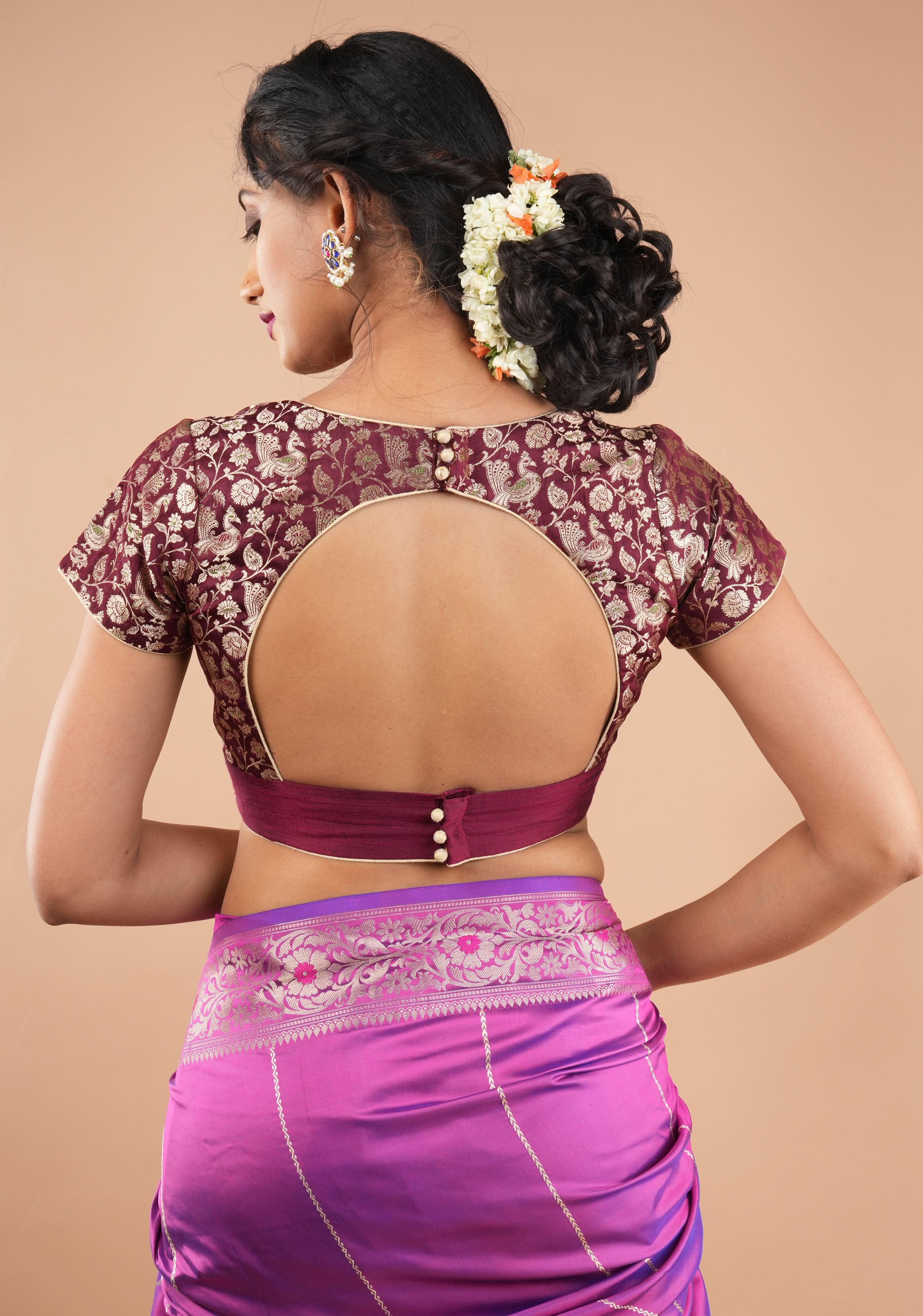Exquisite Maroon Peacock Brocade Bustier Blouse | Shobitam