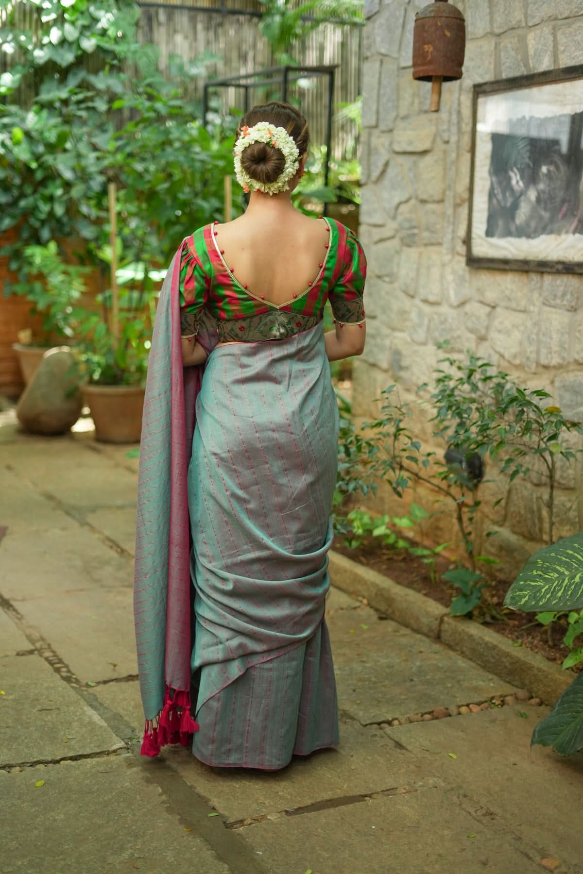 Reversible Maheshwari Mercerised Cotton Saree with extralong tassels, no blouse piece | Shobitam