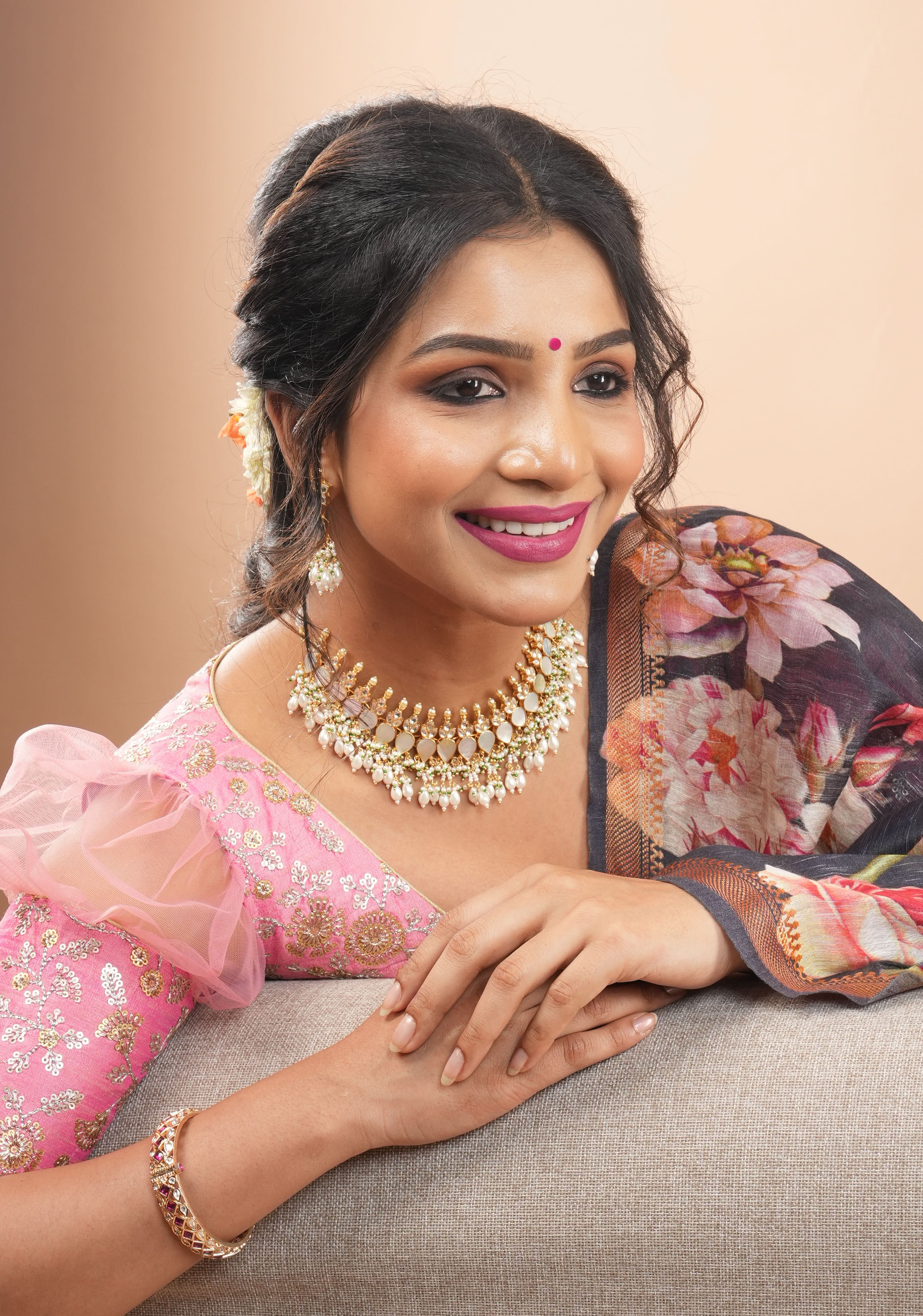 Ahmedabadi Jadau Mother of Pearls choker Set | Shobitam Jewelry