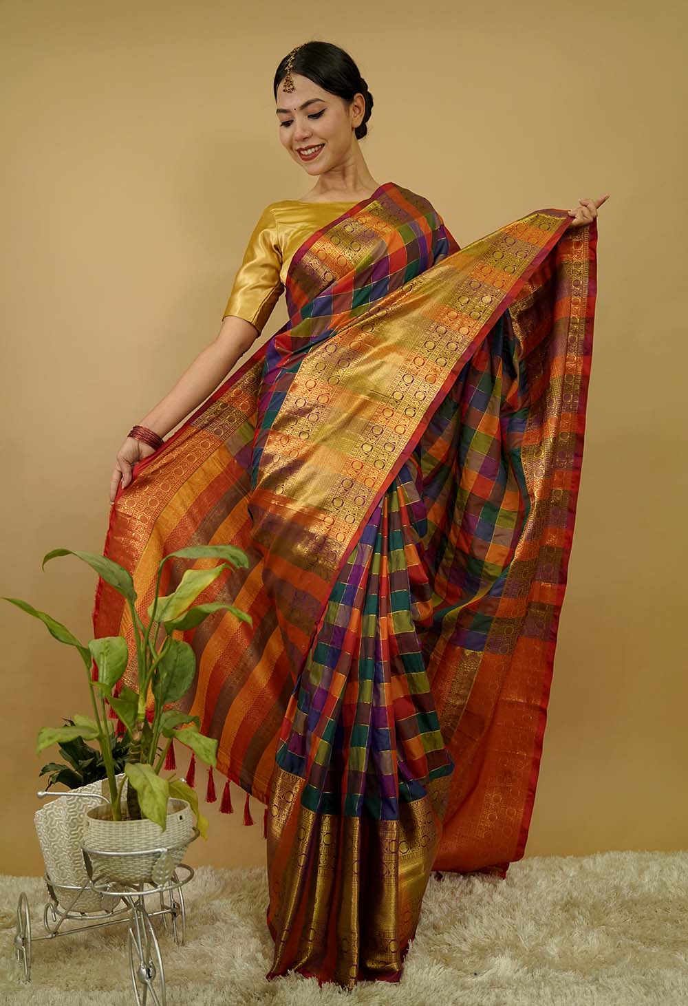 Ready to Wear Saree Kanjivaram with Ornate Pallu  Wrap in 1 minute Saree
