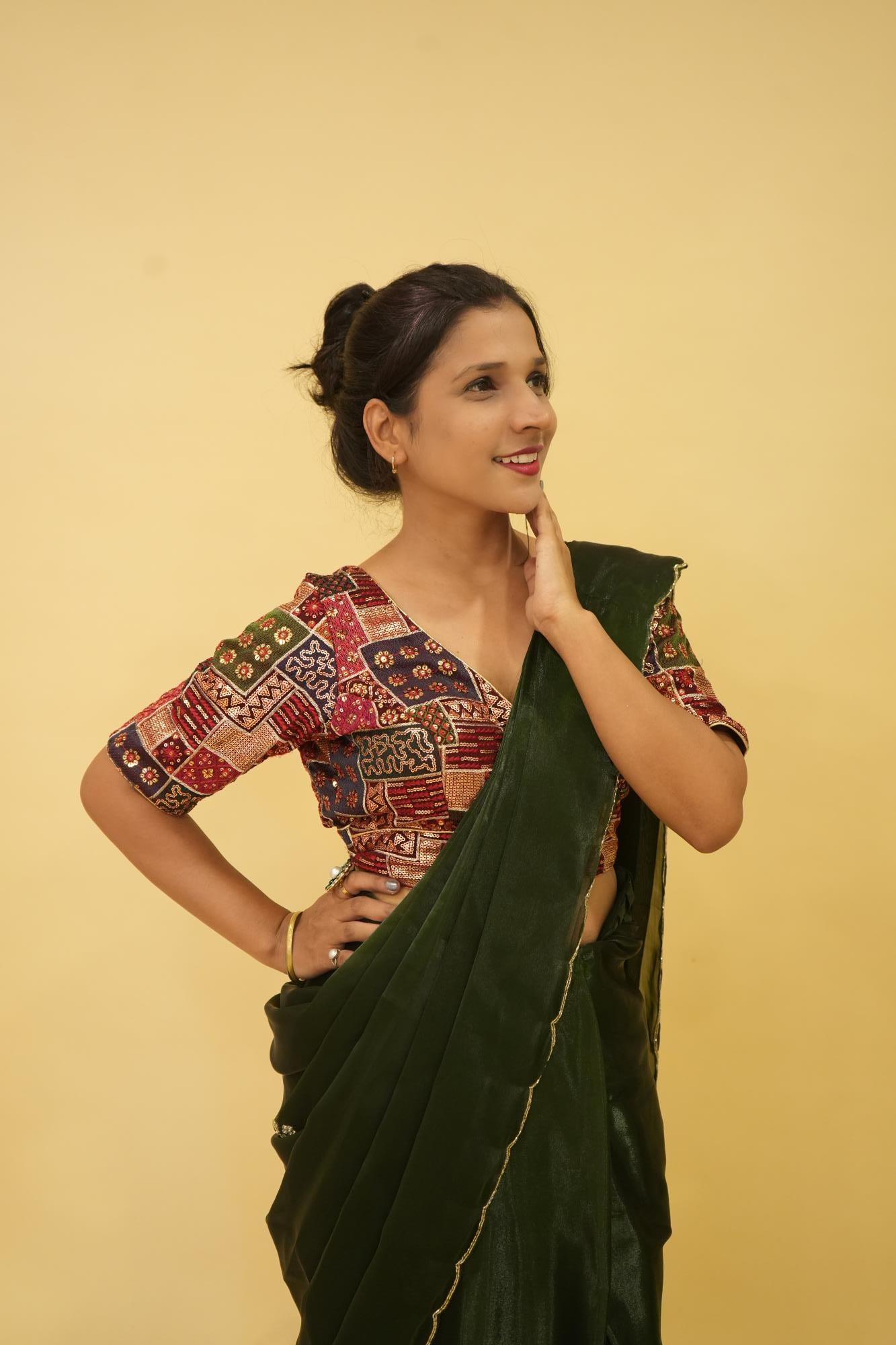 Ready to wear saree chiffon Silk With Intricate Hand Work Butti & Khatli Cutdana Border Wrap in 1 minute Saree