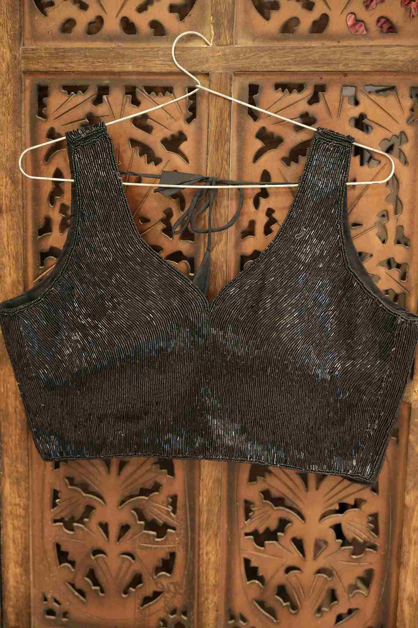 Black Luxe Sequined Party Sleeveless Blouse