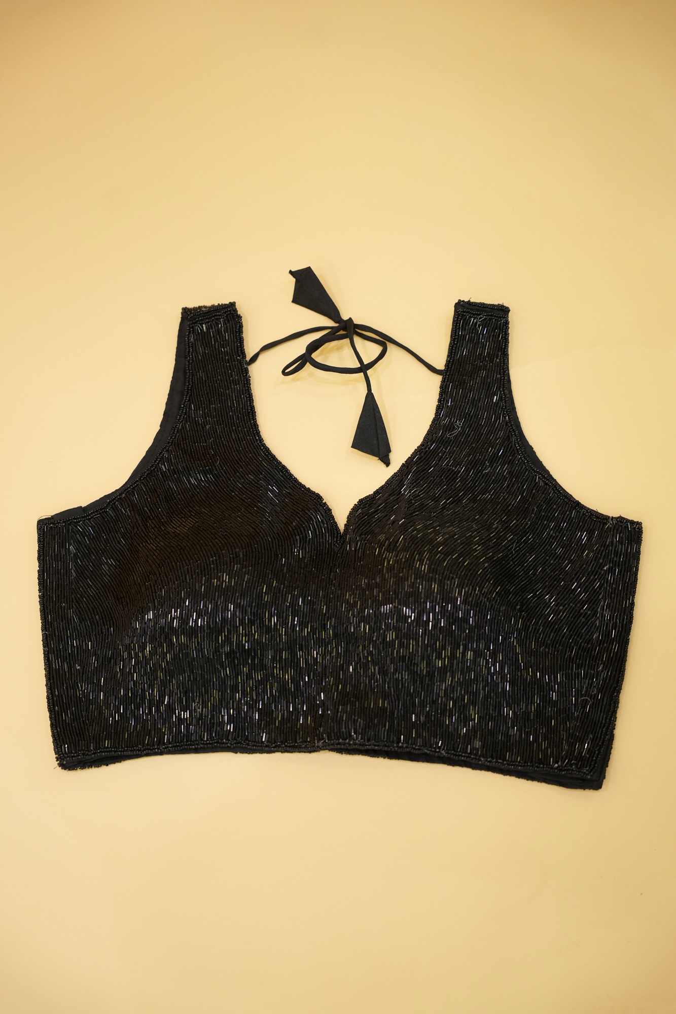 Black Luxe Sequined Party Sleeveless Blouse