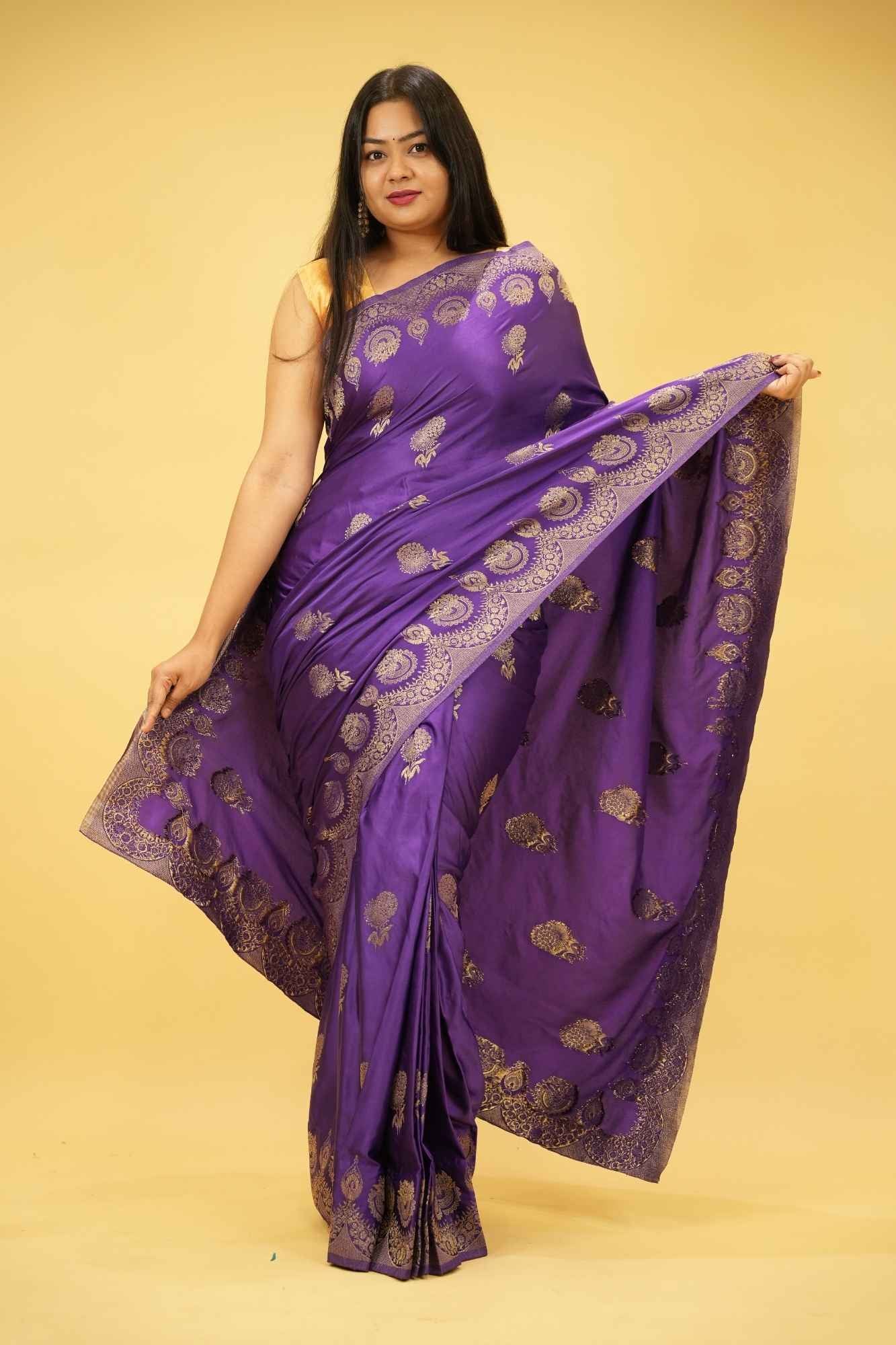 Purple Katan Mashru inspired Silk with Zari Weave Ready to wear Saree