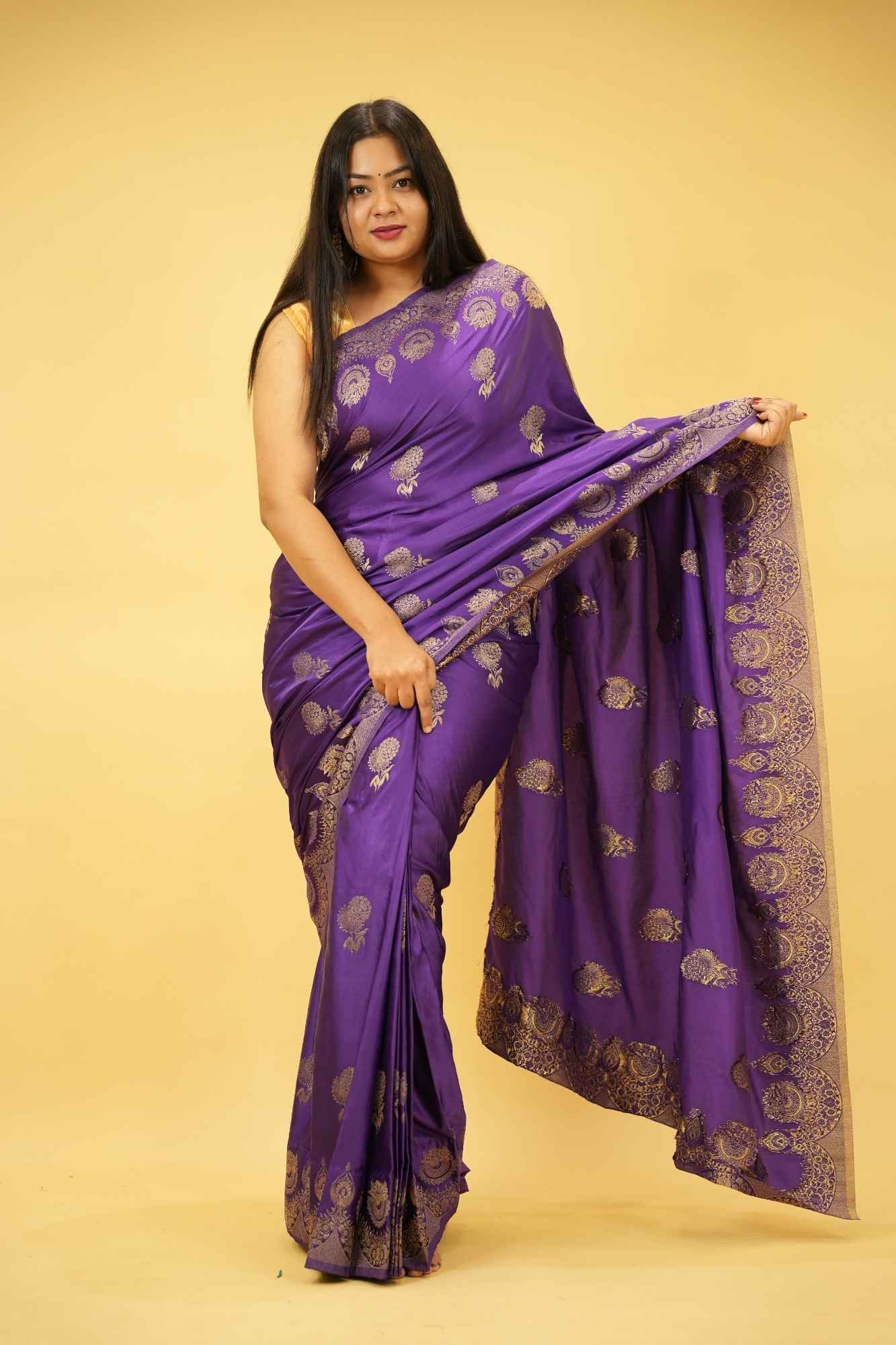 Purple Katan Mashru inspired Silk with Zari Weave Ready to wear Saree