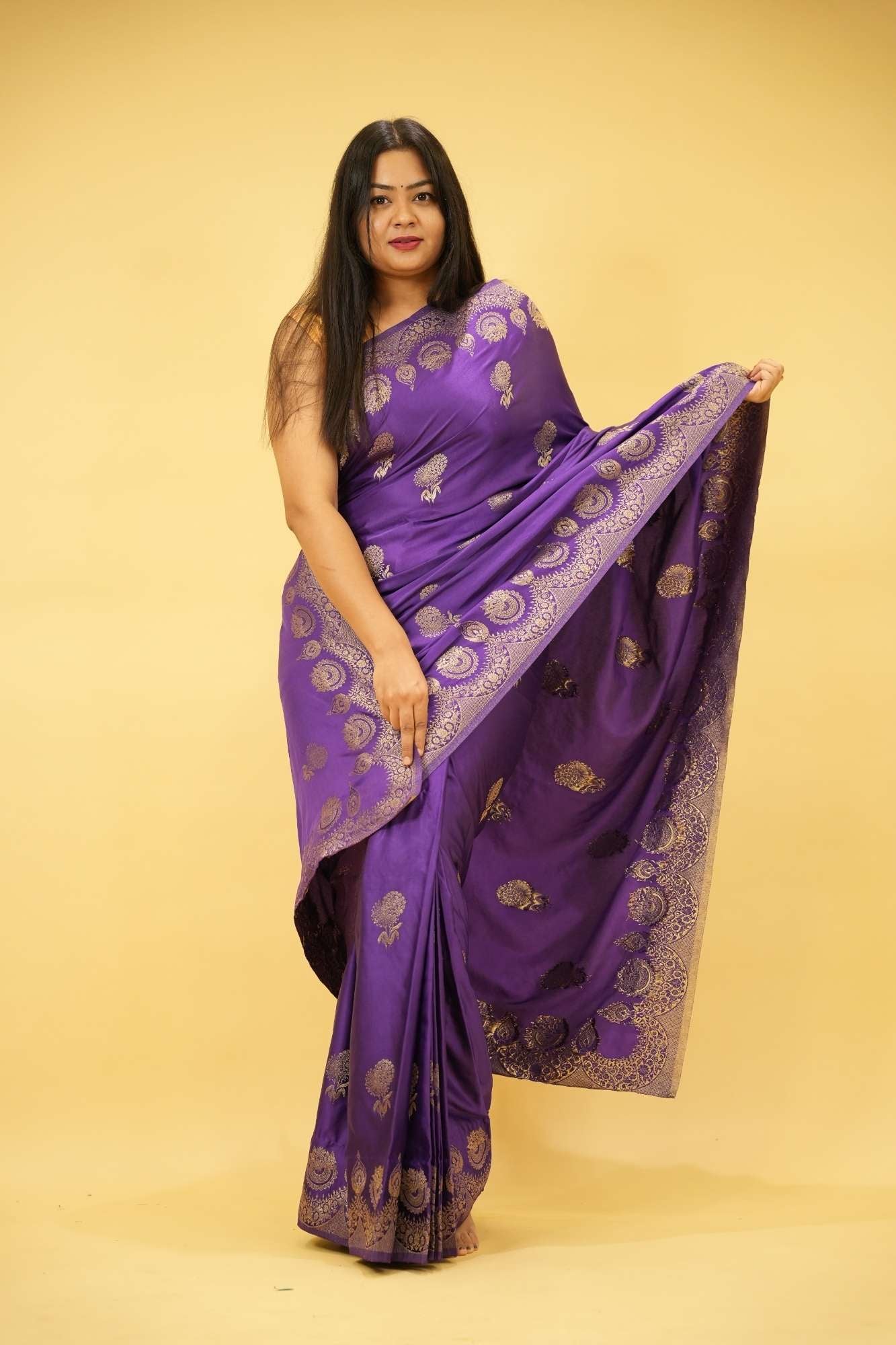Purple Katan Mashru inspired Silk with Zari Weave Ready to wear Saree