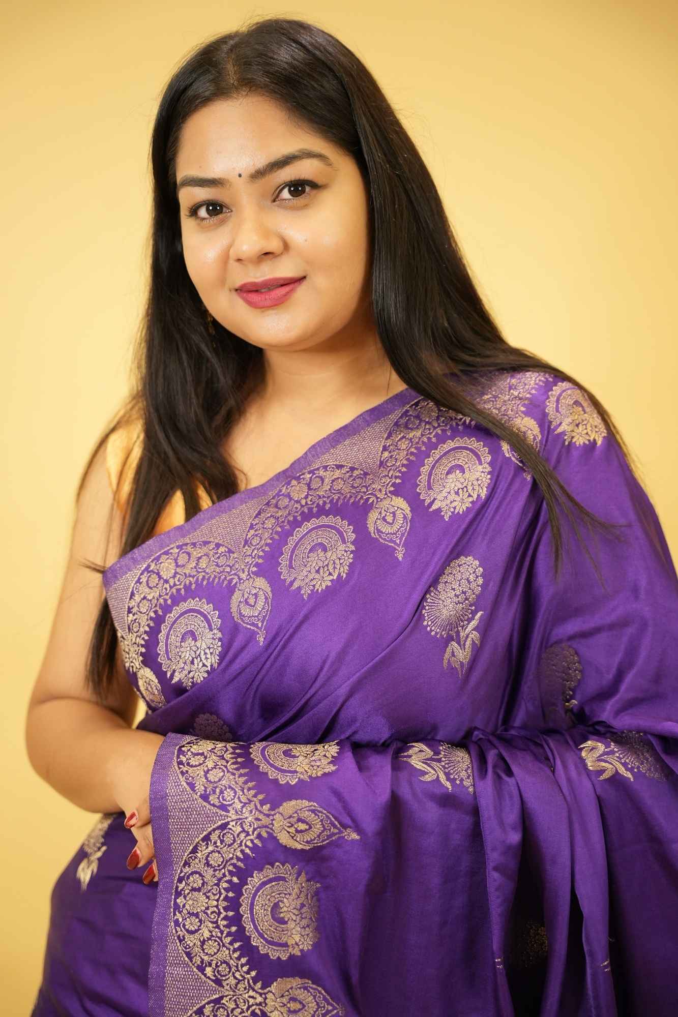 Purple Katan Mashru inspired Silk with Zari Weave Ready to wear Saree