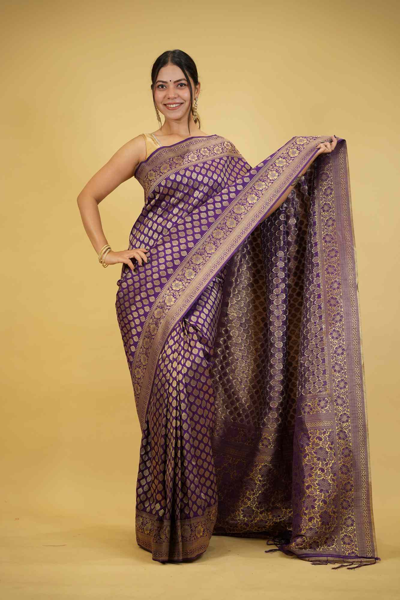 Khadi Georgette Silk with Golden Woven Motifs Ready To Wear Saree