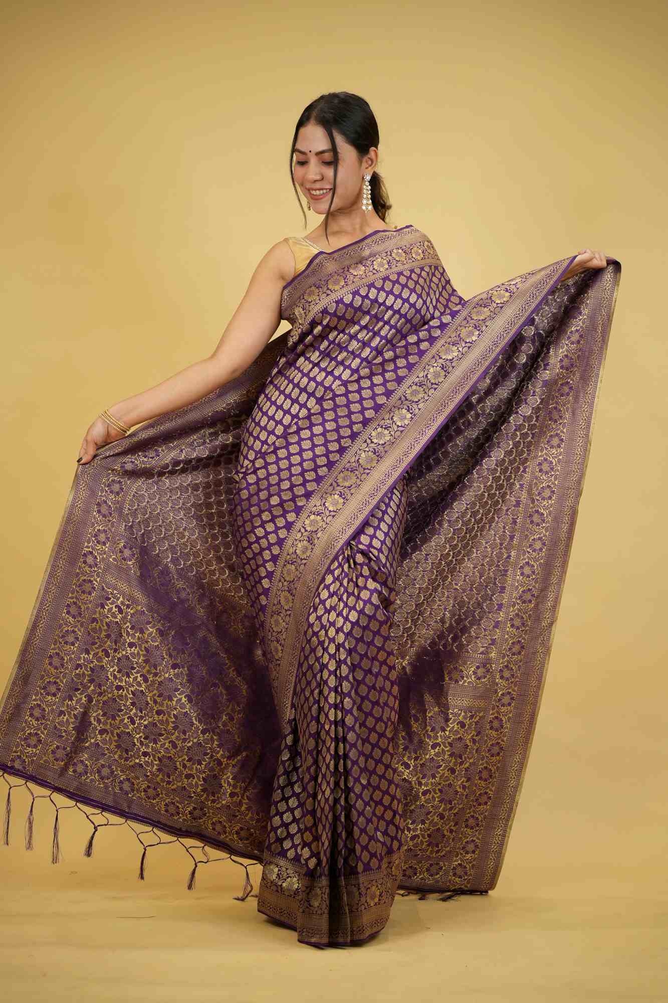 Khadi Georgette Silk with Golden Woven Motifs Ready To Wear Saree