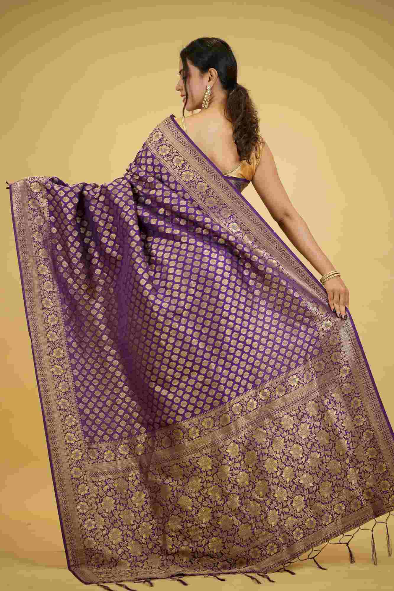 Khadi Georgette Silk with Golden Woven Motifs Ready To Wear Saree