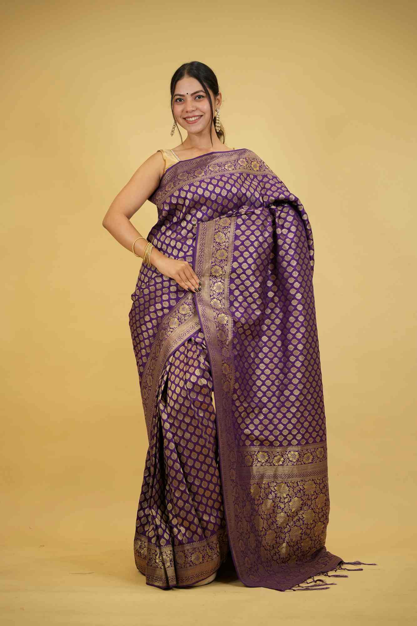 Khadi Georgette Silk with Golden Woven Motifs Ready To Wear Saree