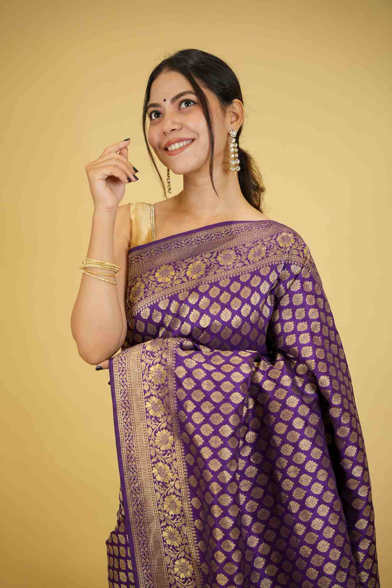 Khadi Georgette Silk with Golden Woven Motifs Ready To Wear Saree