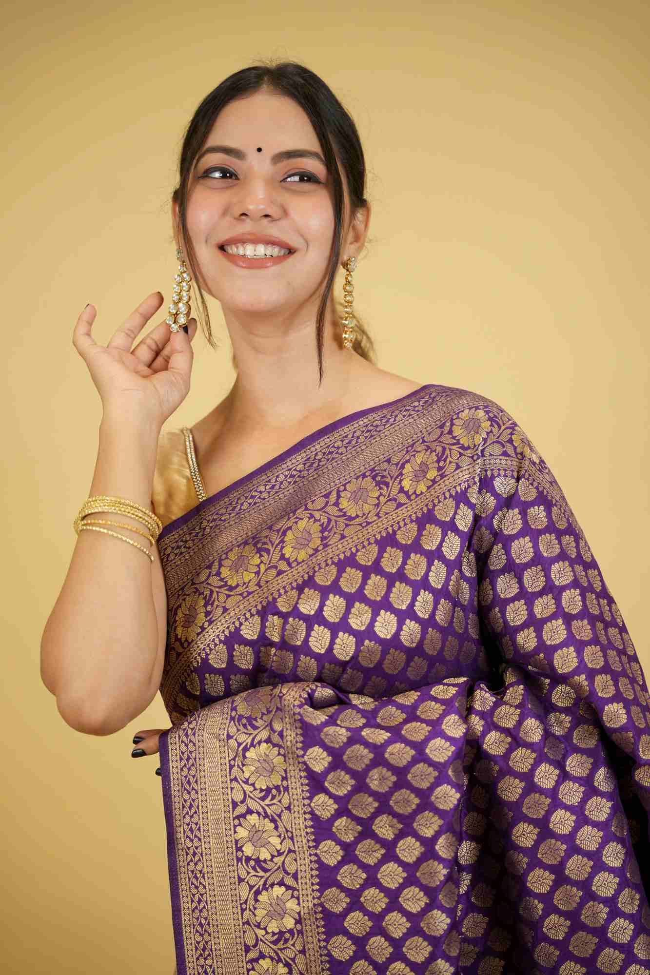 Khadi Georgette Silk with Golden Woven Motifs Ready To Wear Saree
