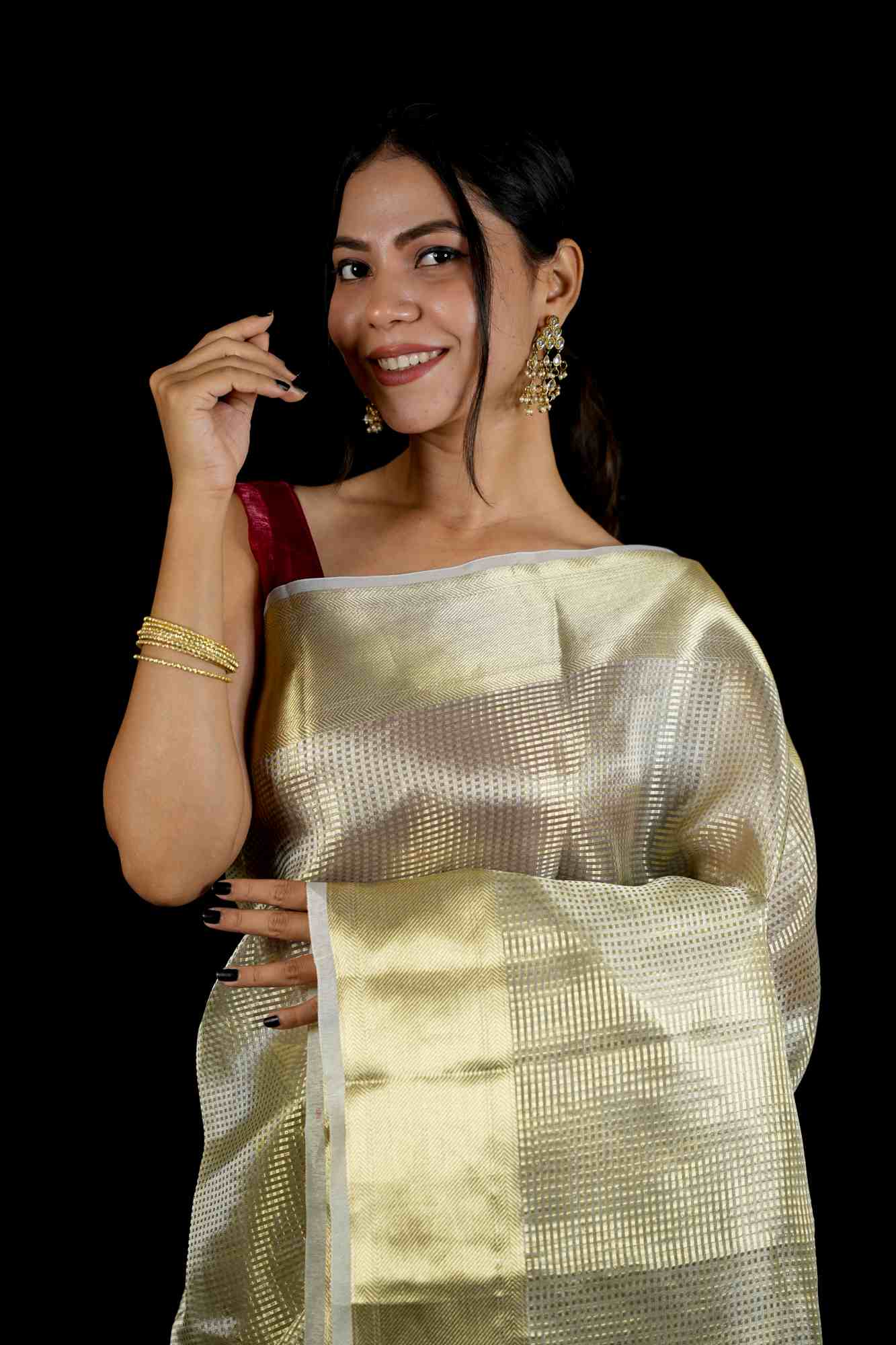 Nayanthara inspired Jacquard Tissue Silk Ready to wear Saree