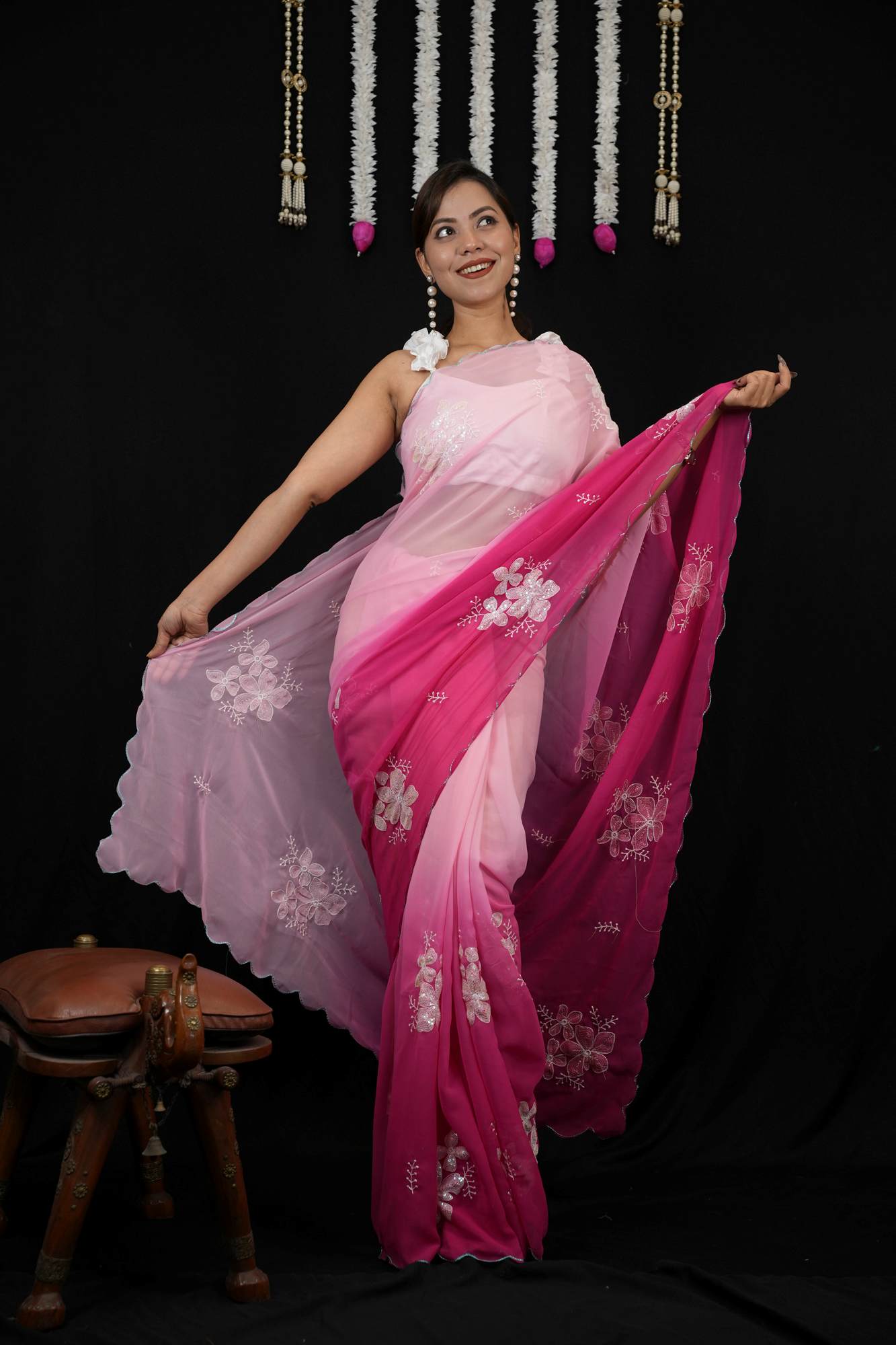 Womens Embroidery Chiffon Ready To Wear Saree