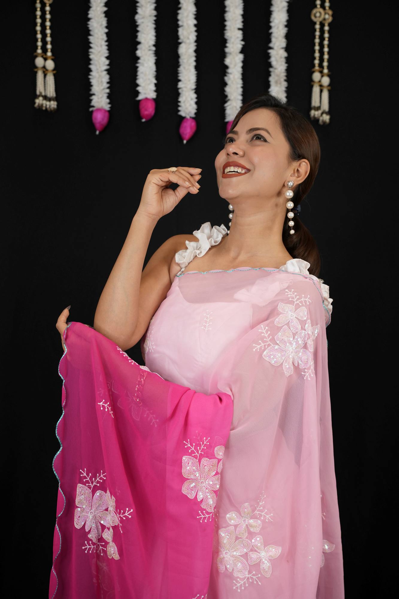 Womens Embroidery Chiffon Ready To Wear Saree