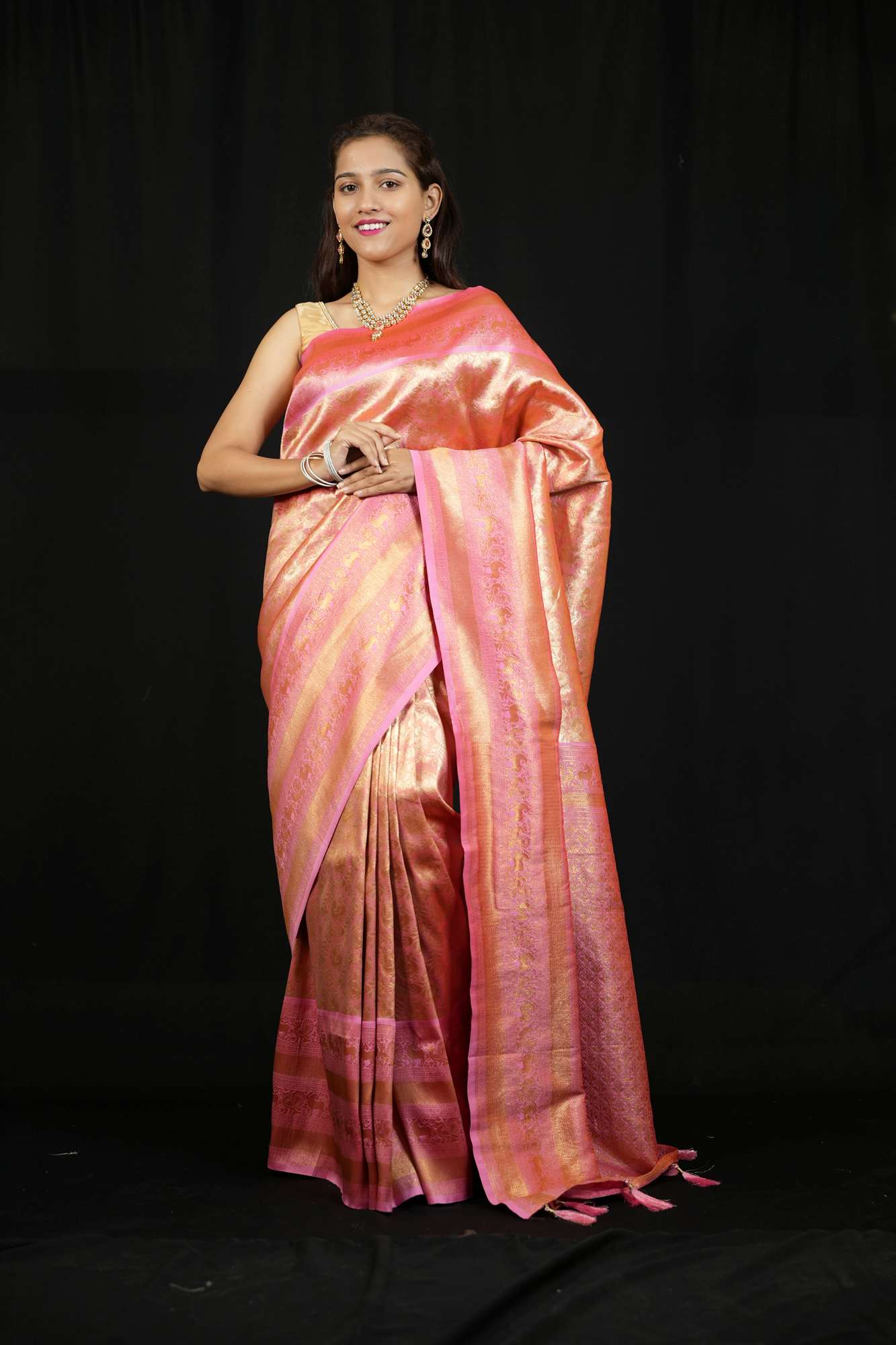 Kanjivaram prestitched saree