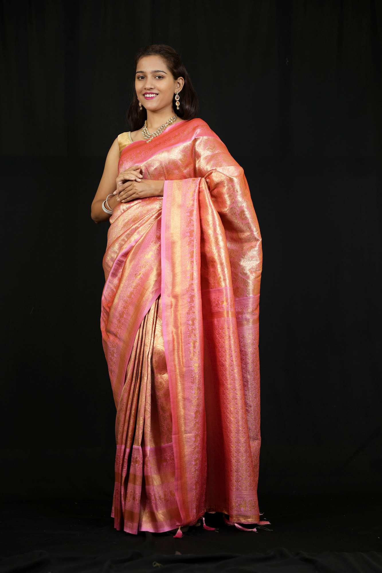 Kanjivaram prestitched saree