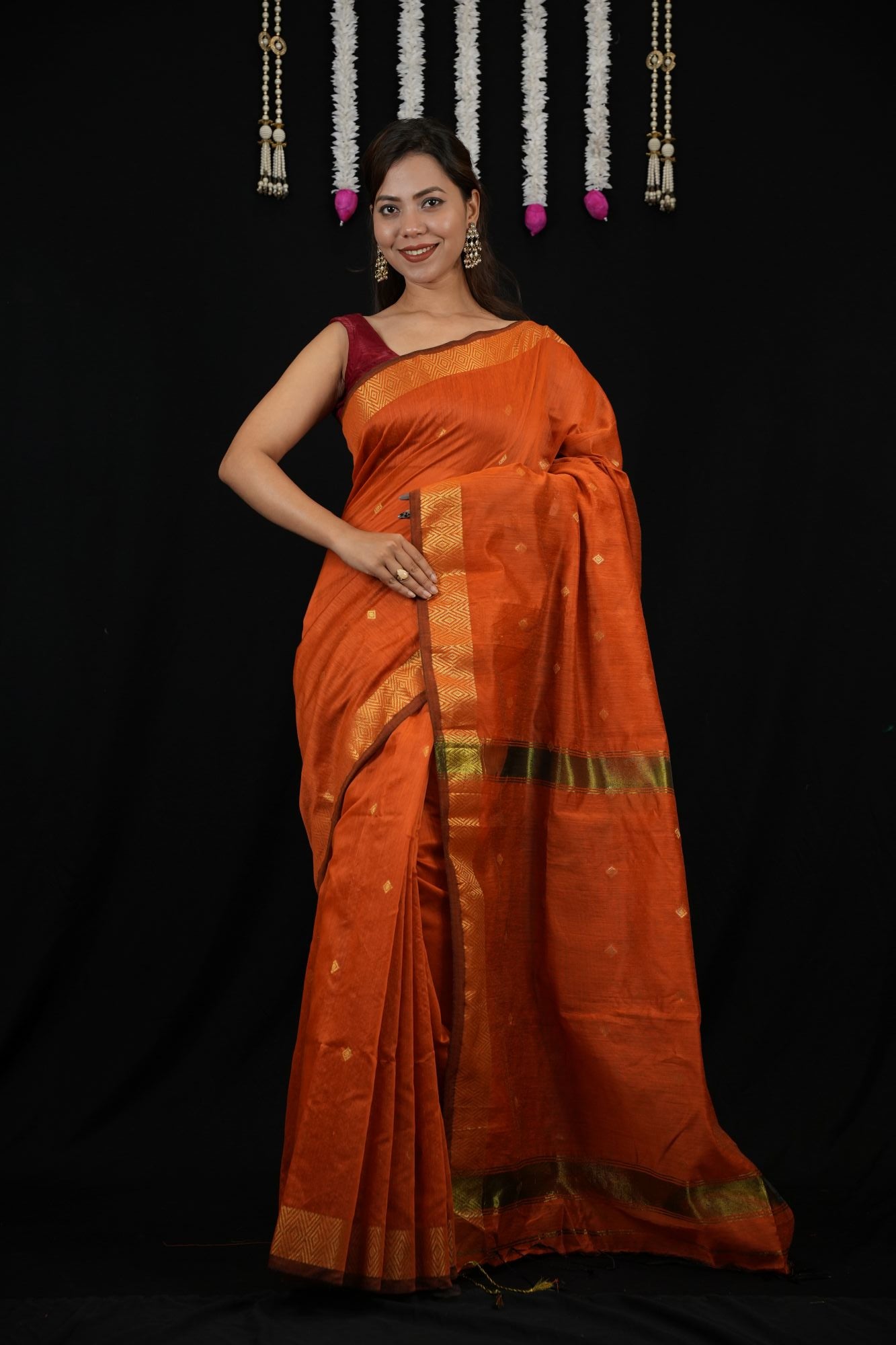 Maheswari Cotton handloom Zari weave Border Ready To Wear Saree