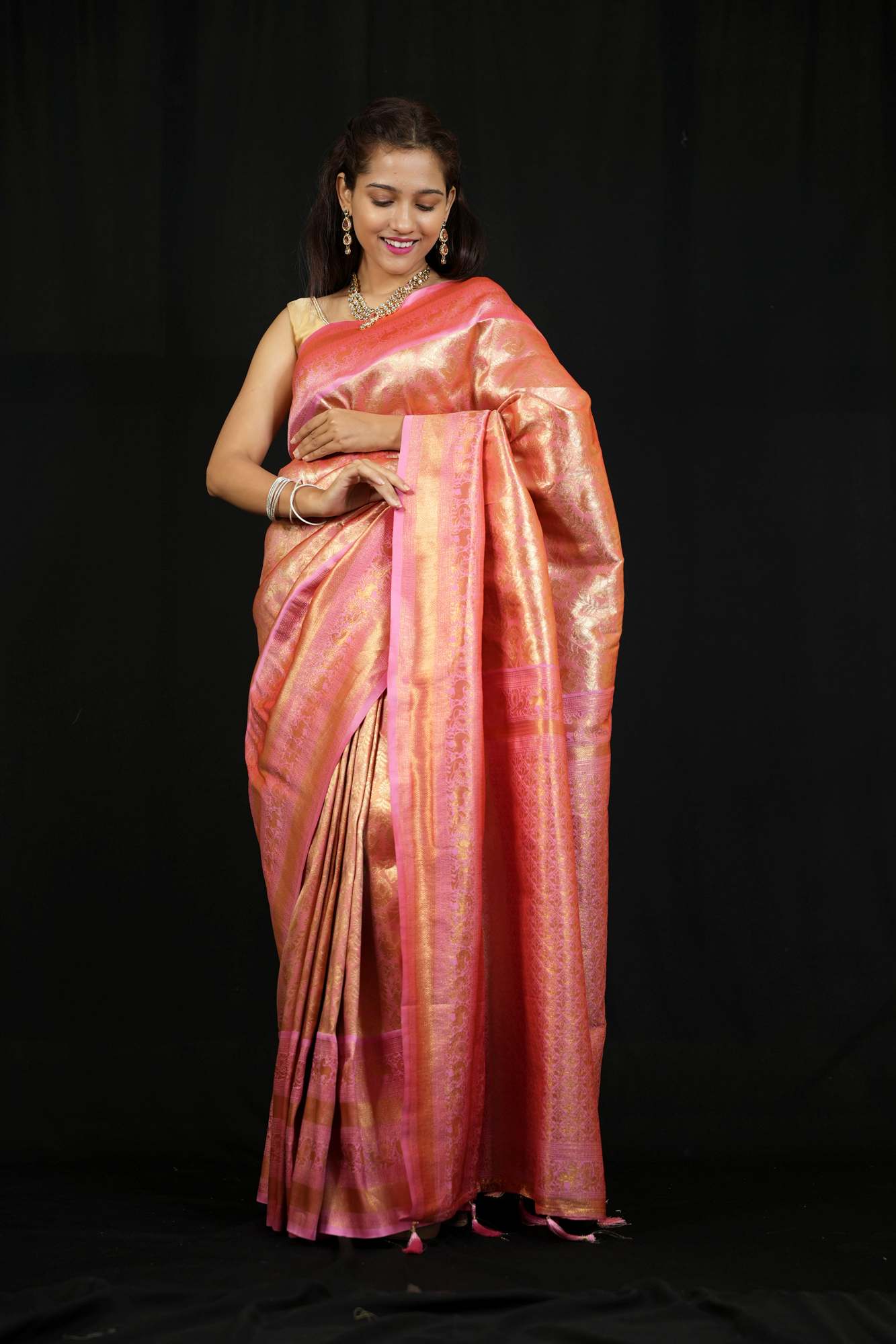 Kanjivaram prestitched saree
