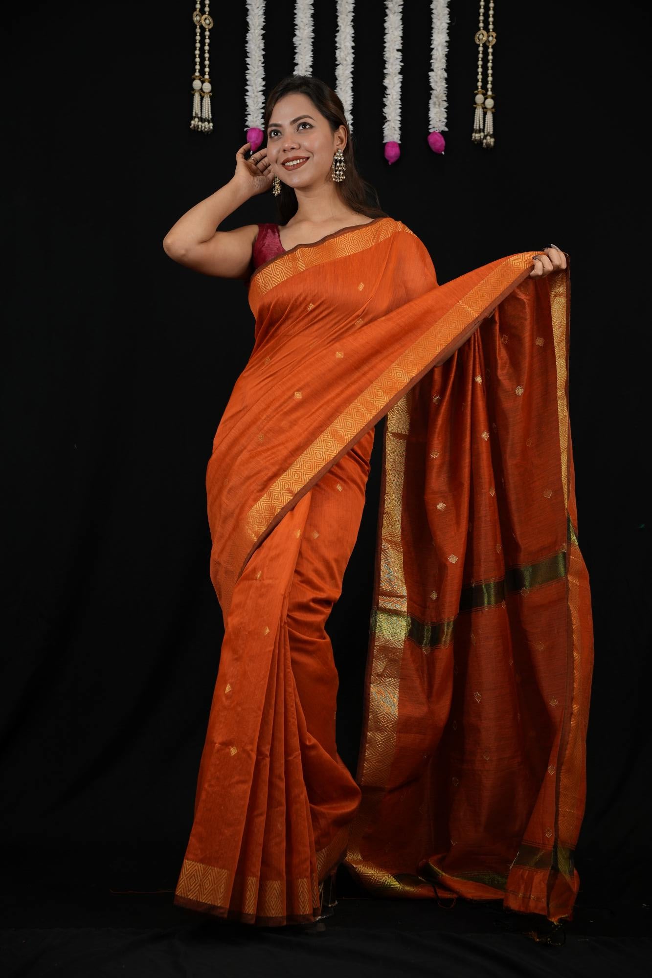 Maheswari Cotton handloom Zari weave Border Ready To Wear Saree