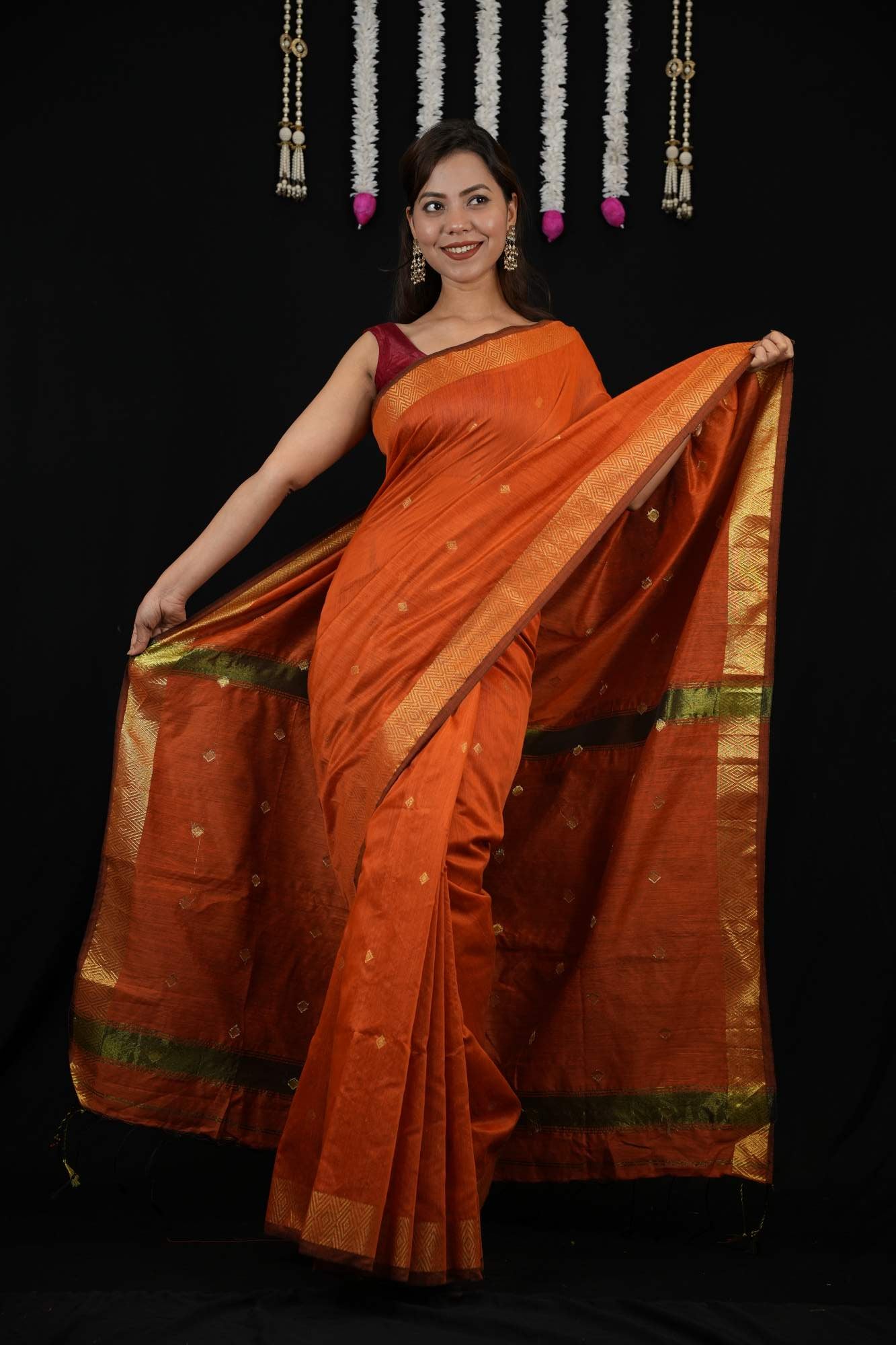 Maheswari Cotton handloom Zari weave Border Ready To Wear Saree