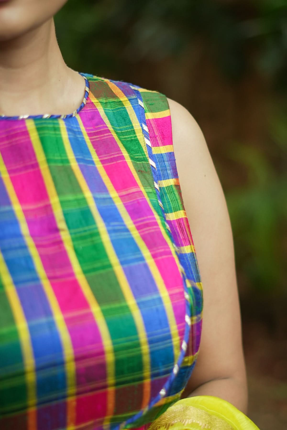Pink Green blue Pure raw silk checkerd croptop | Shobitam