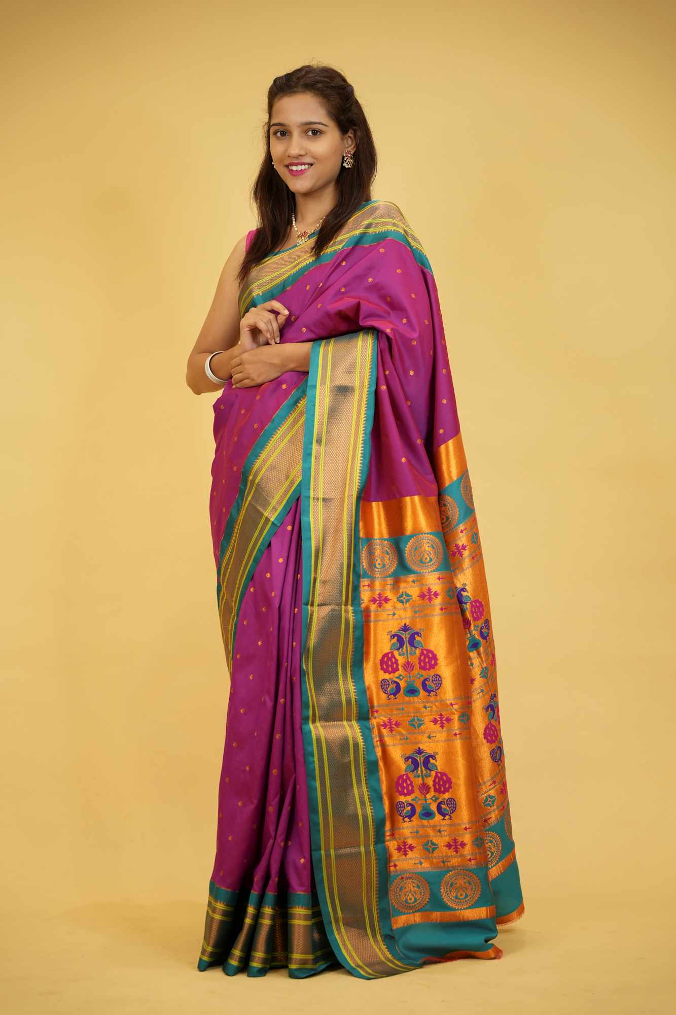 Soft Silk Ready-to-Wear Saree with Jacquard Weaving & Contrast Pallu – Prestitched, All Sizes