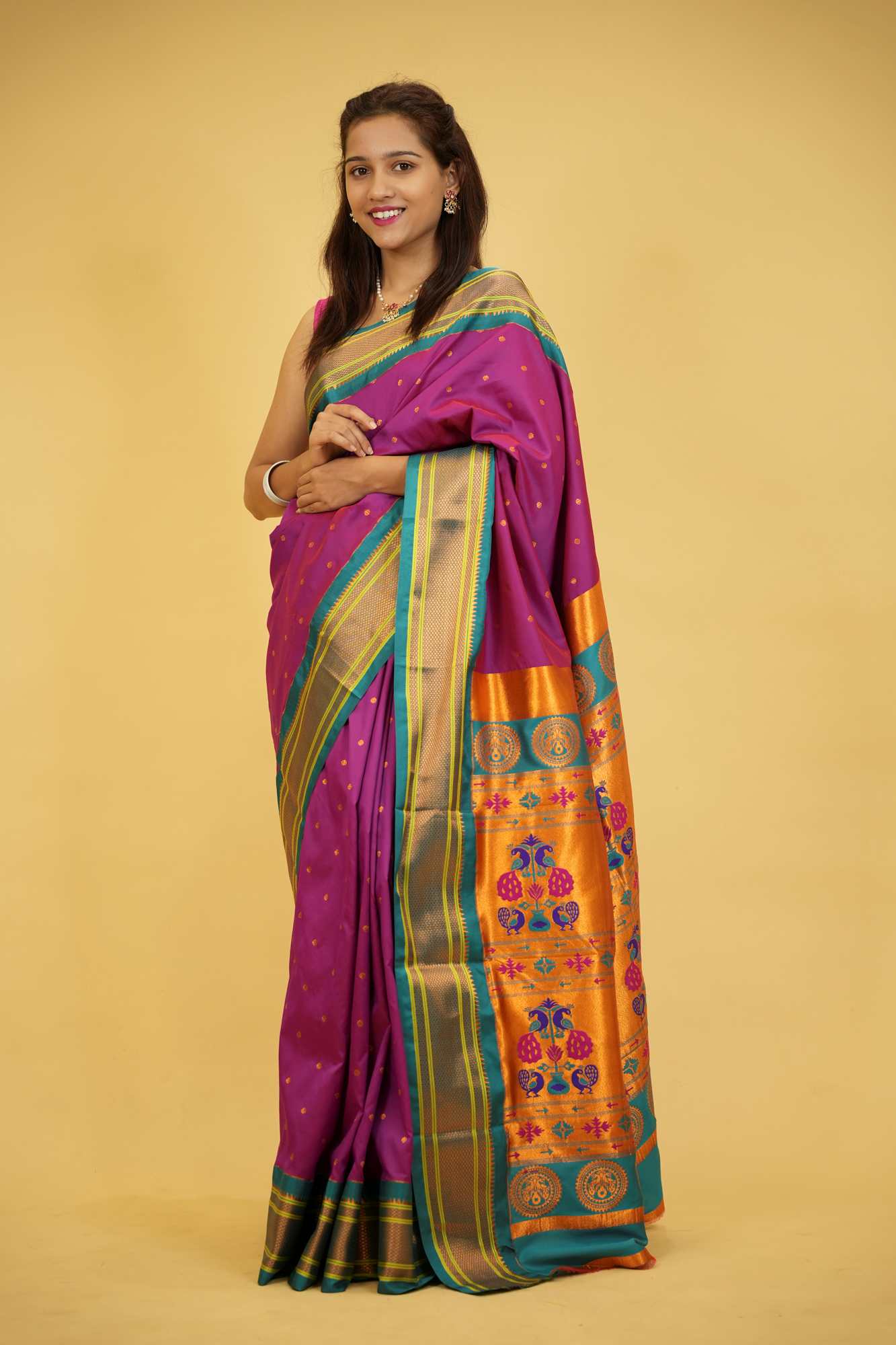 Soft Silk Ready-to-Wear Saree with Jacquard Weaving & Contrast Pallu – Prestitched, All Sizes