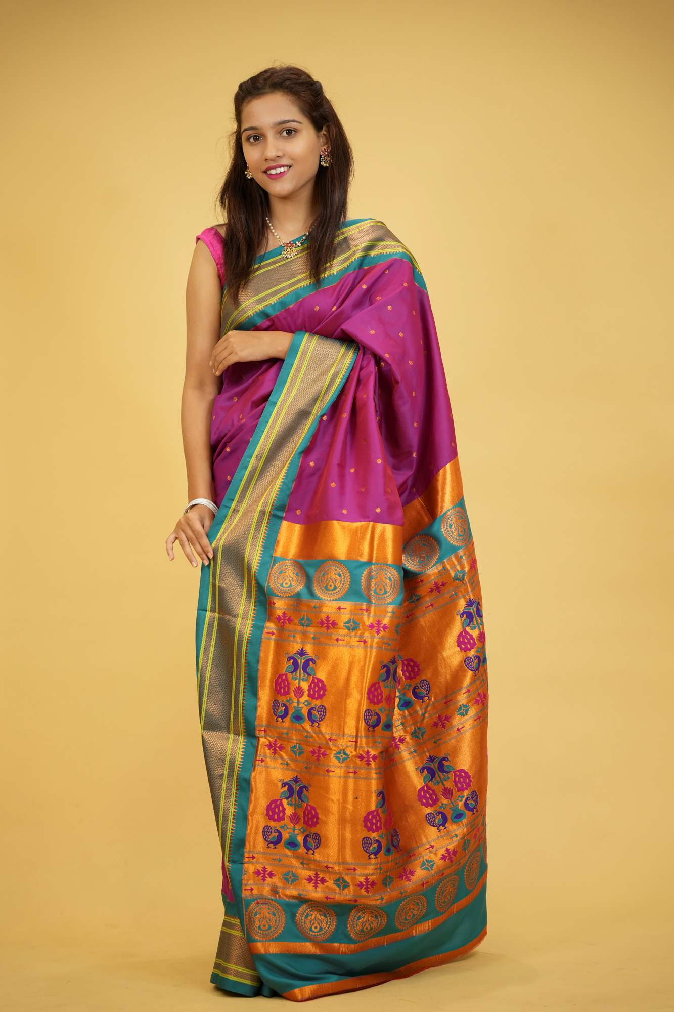 Soft Silk Ready-to-Wear Saree with Jacquard Weaving & Contrast Pallu – Prestitched, All Sizes