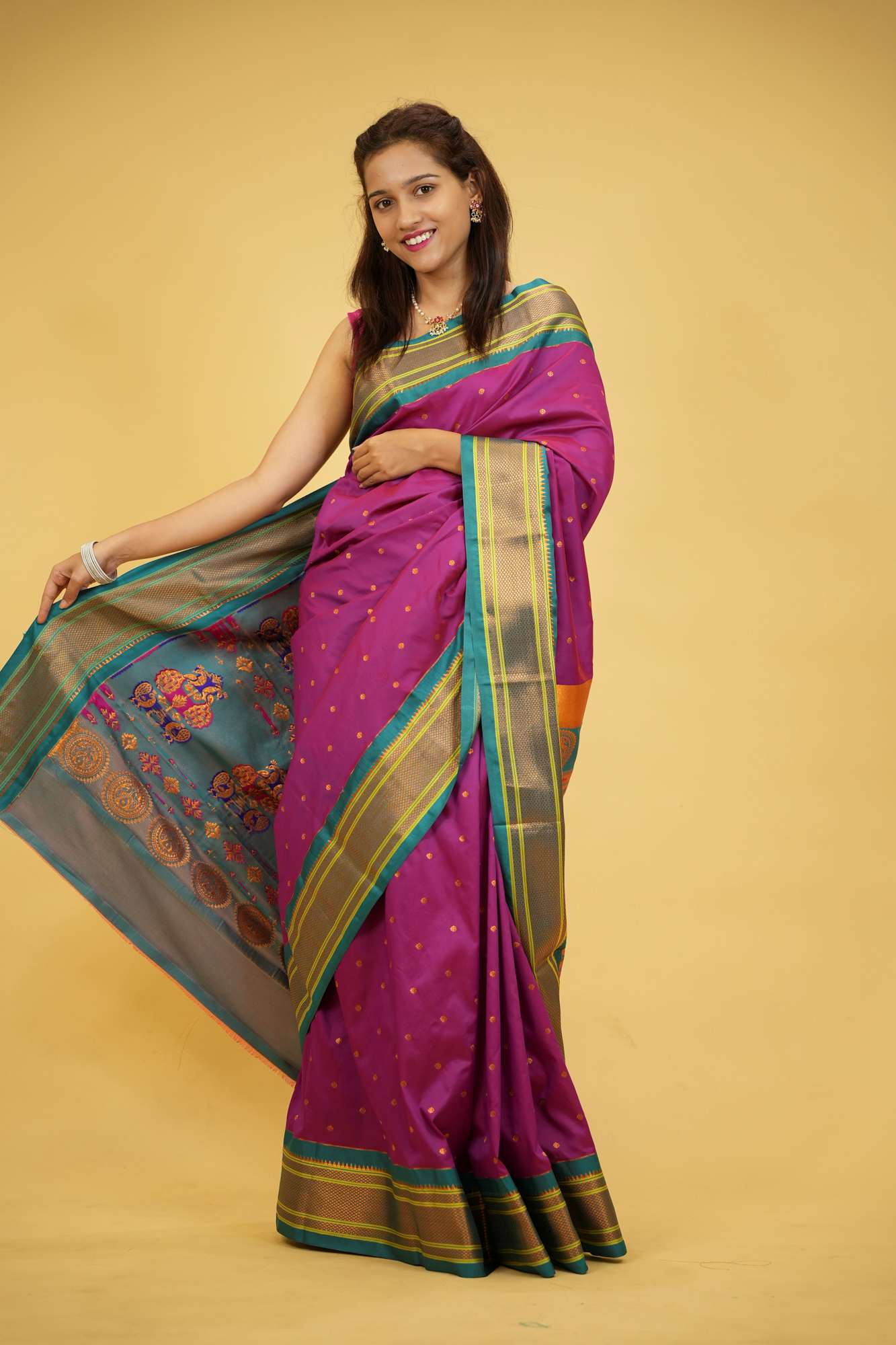 Soft Silk Ready-to-Wear Saree with Jacquard Weaving & Contrast Pallu – Prestitched, All Sizes