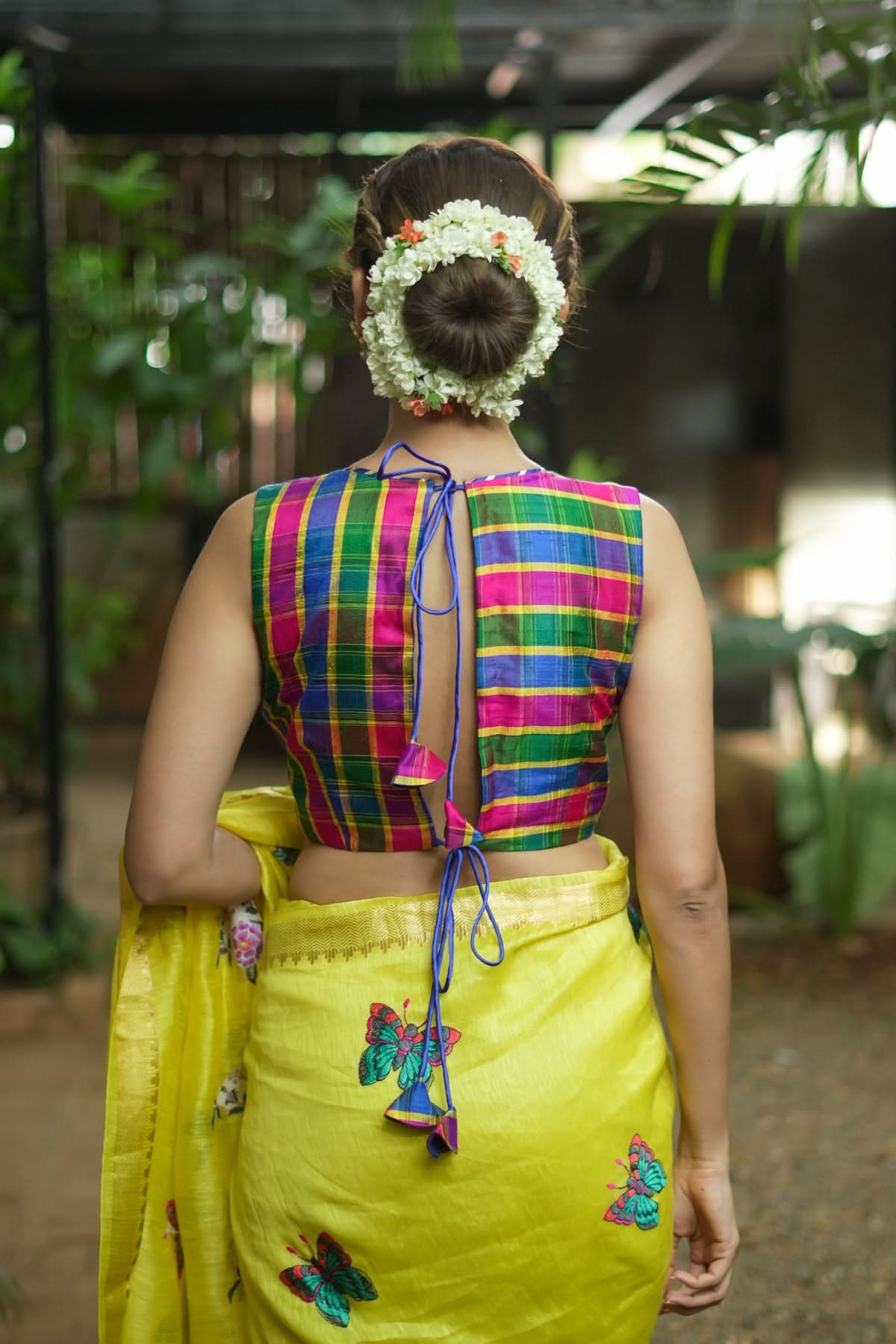 Pink Green blue Pure raw silk checkerd croptop | Shobitam