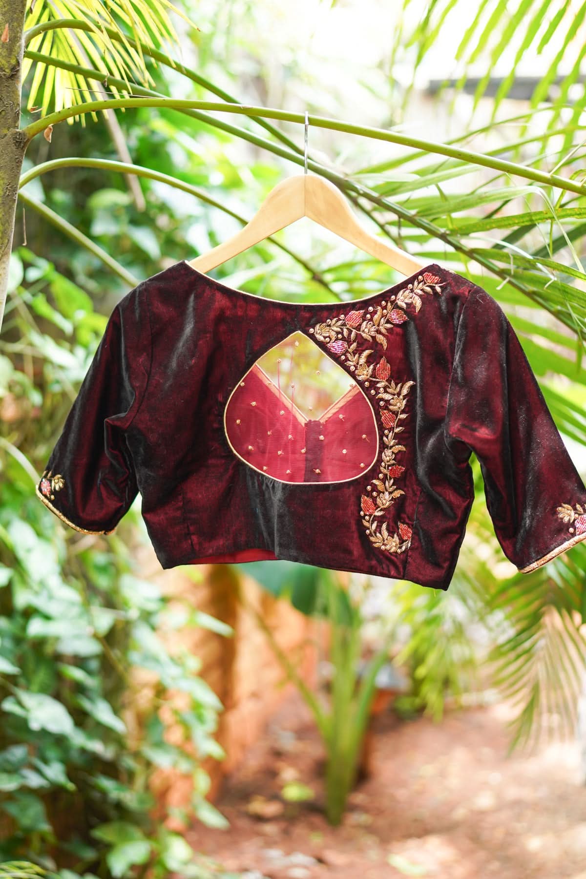Maroon Velvet Blouse with Zardosi work Mix and Match Blouse for saree, Made to Order | Shobitam
