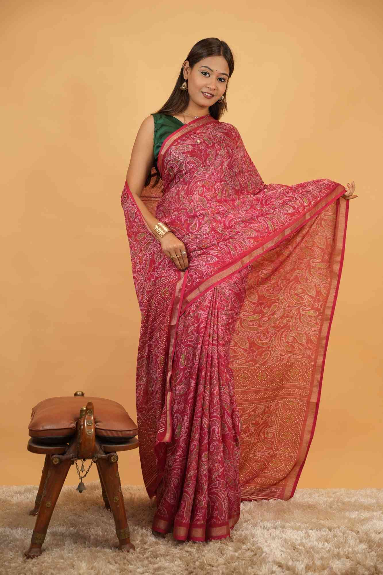 Kashmiri Pashmina pattern print Ready To Wear Saree