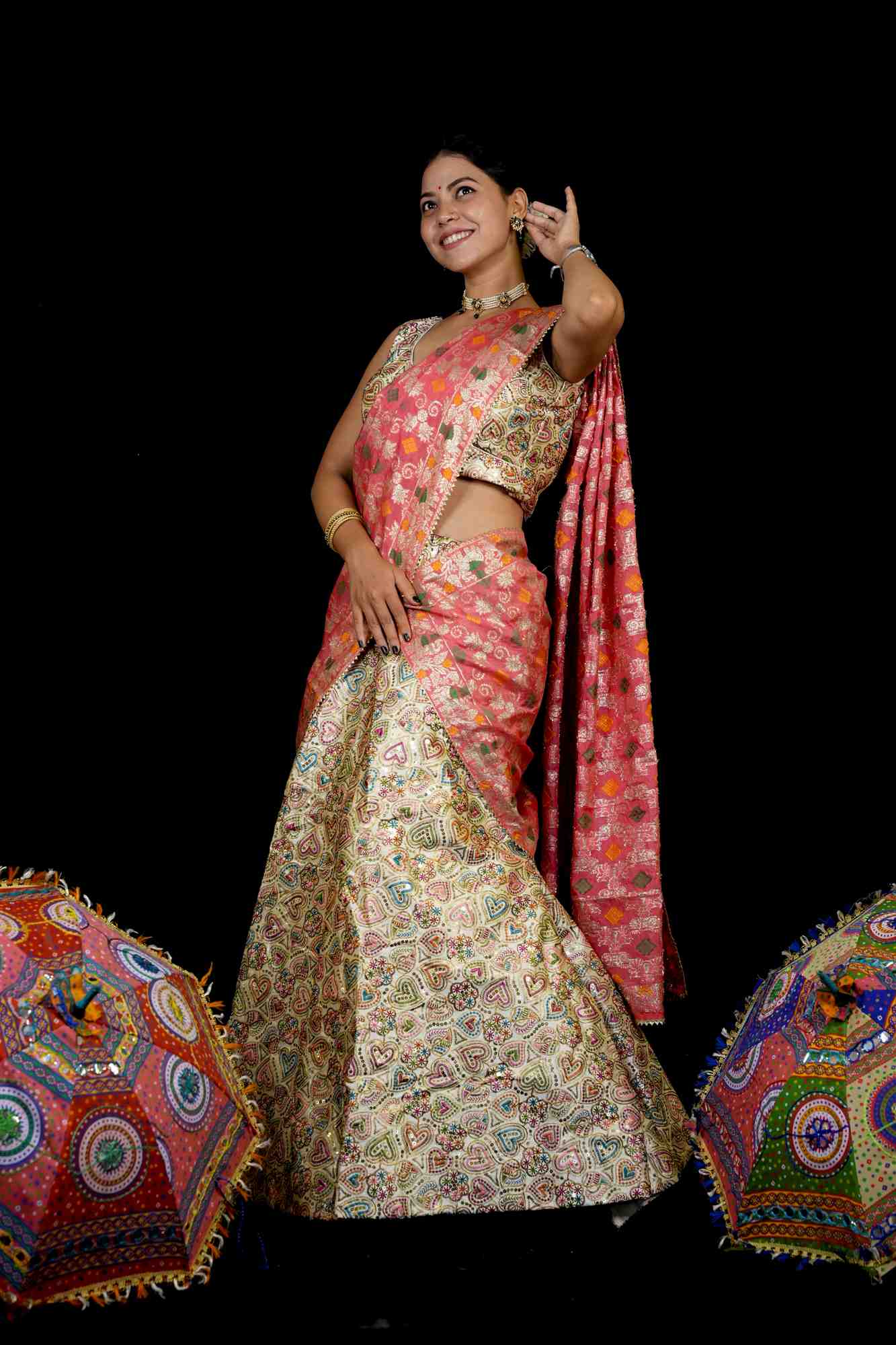 Handcrafted Heart Motif Lehenga with Banarasi Dupatta